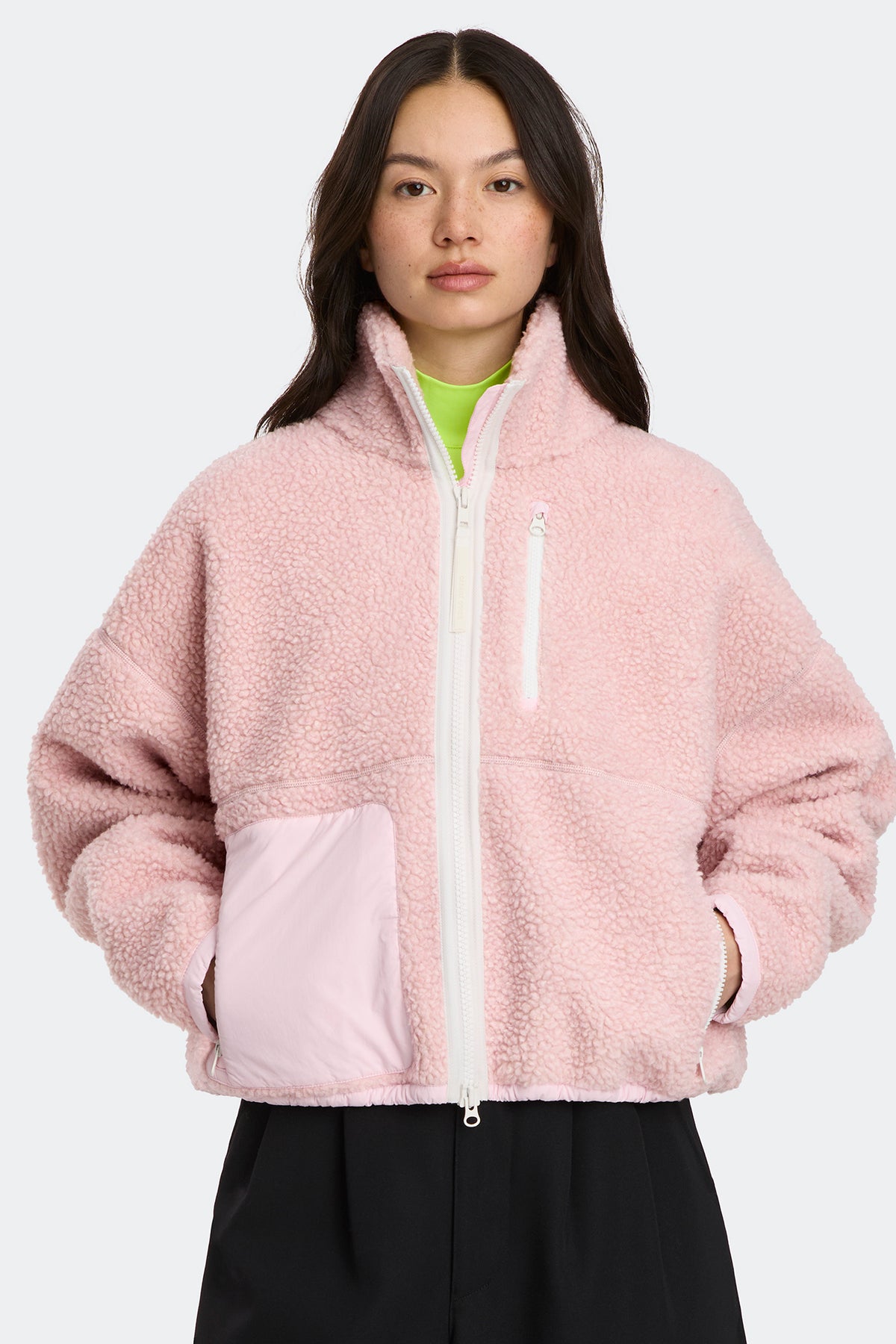 Simcoe Zip Up Fleece Jacket White Disc - Bloom Pink 9846 - on_front_closed_01