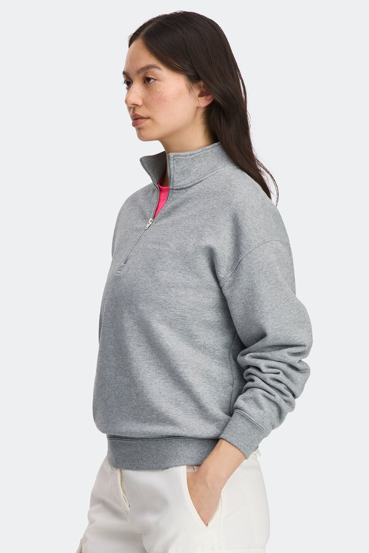 Wander Quarter Zip - Stone Heather 9717 - on_side_01