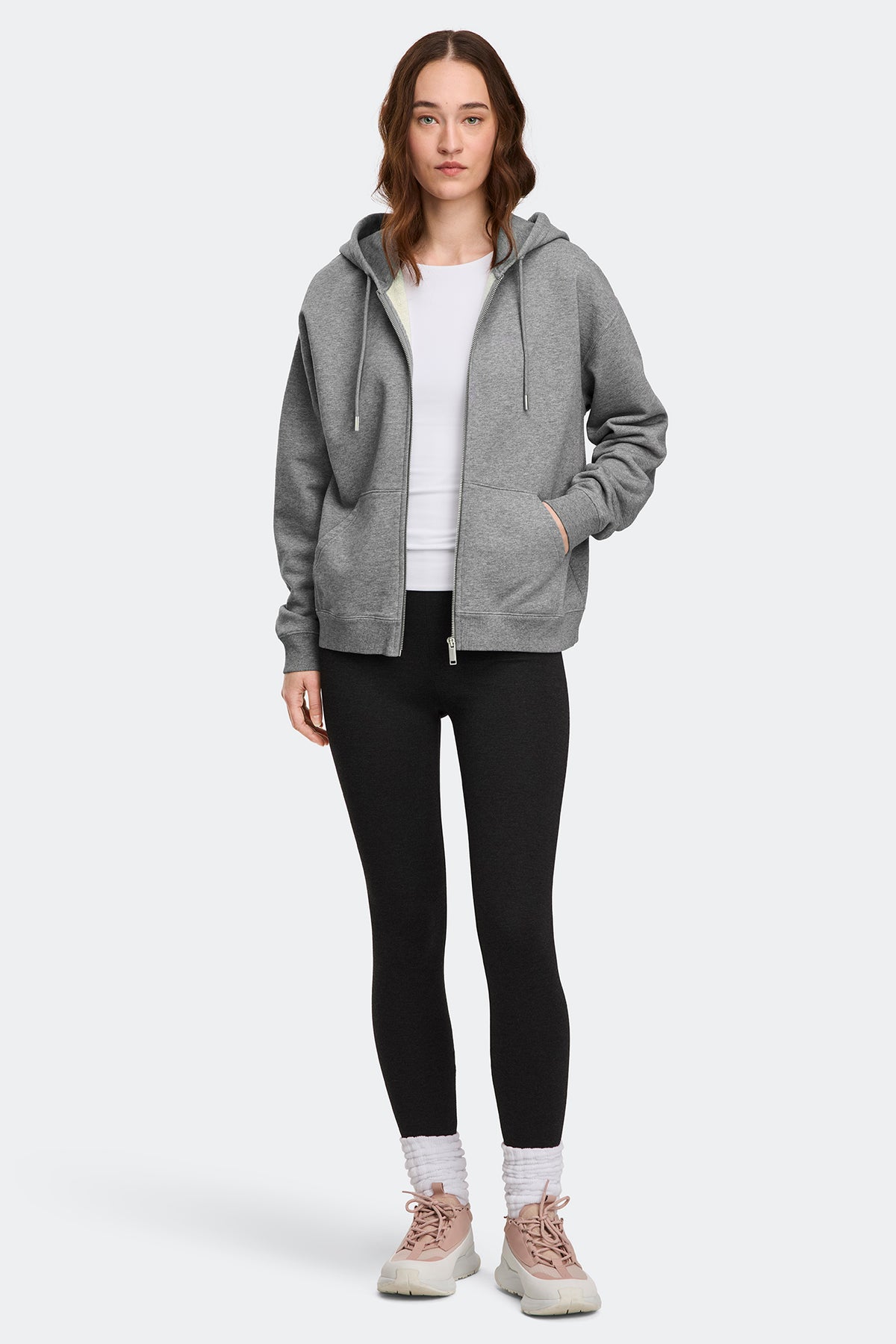 Wander Embroidered Full Zip Hoodie - Stone Heather 9717 - on_full_body_01