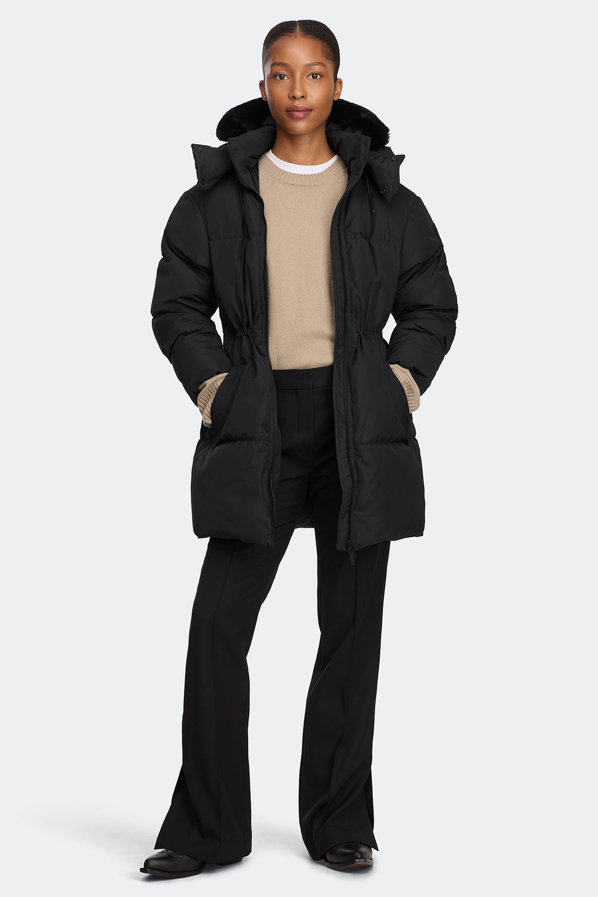 Aren Faux Fur Parka - Black 9061 - on_full_body_01