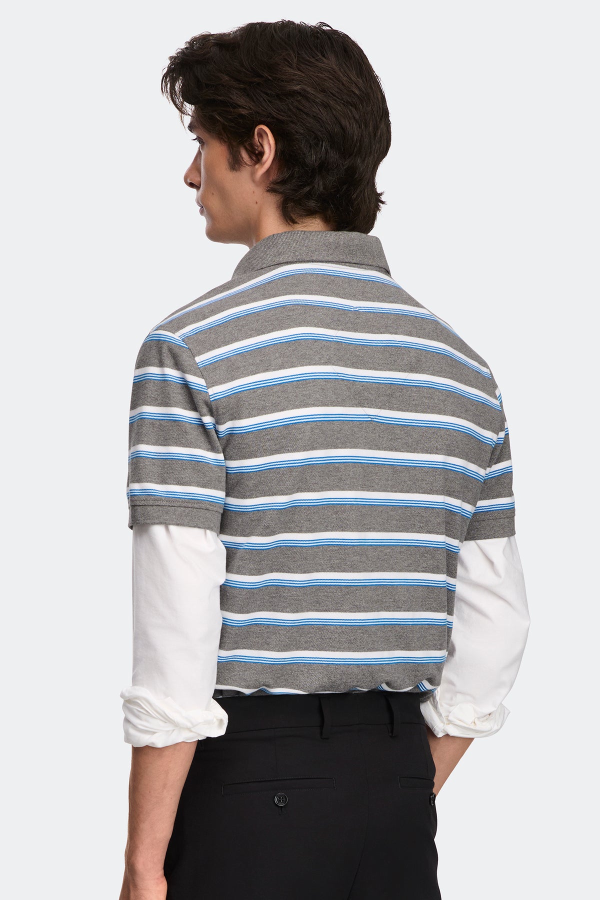 Beckley Striped Polo Tonal Disc - Grey Melange Moncton Stripe 9670 - on_back_01