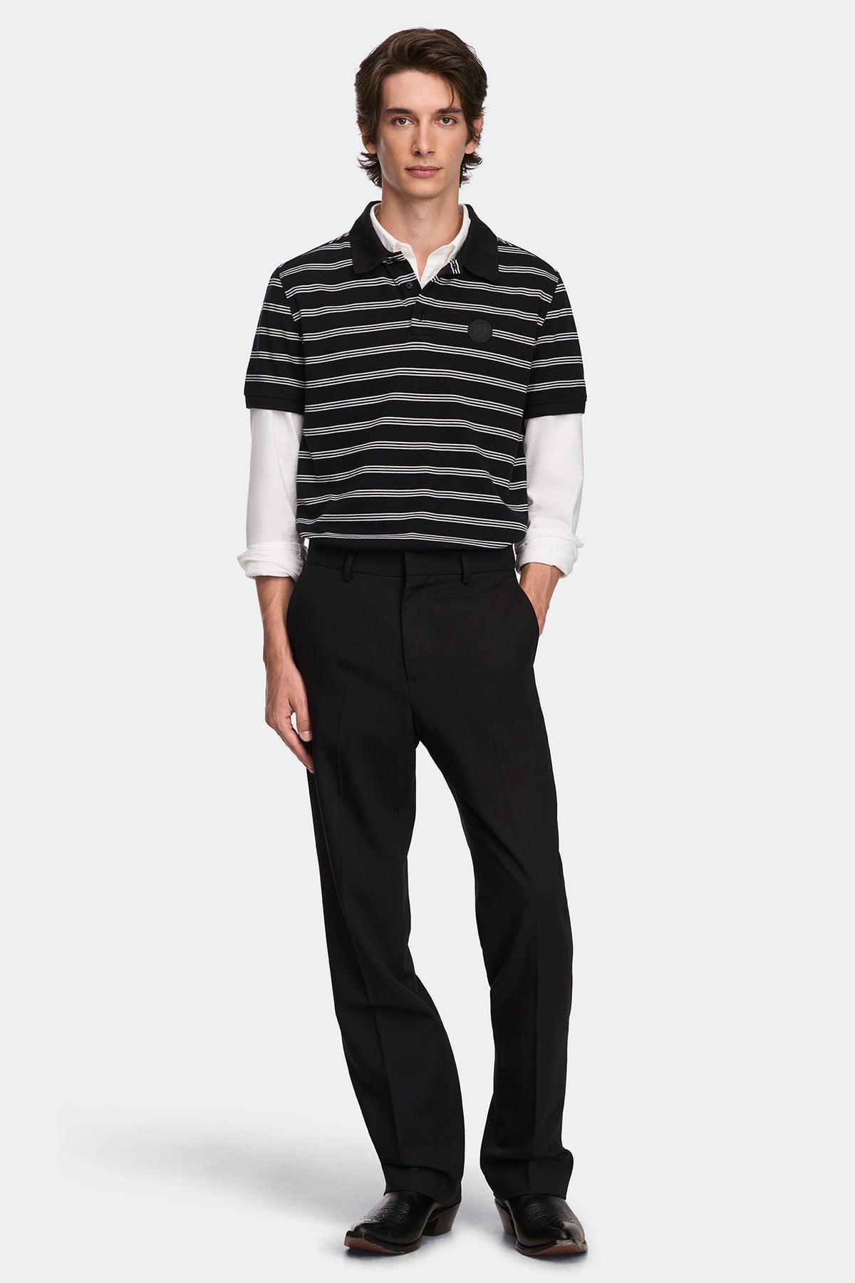 Beckley Striped Polo Tonal Disc - Black Talbot Stripe 9981 - on_full_body_01