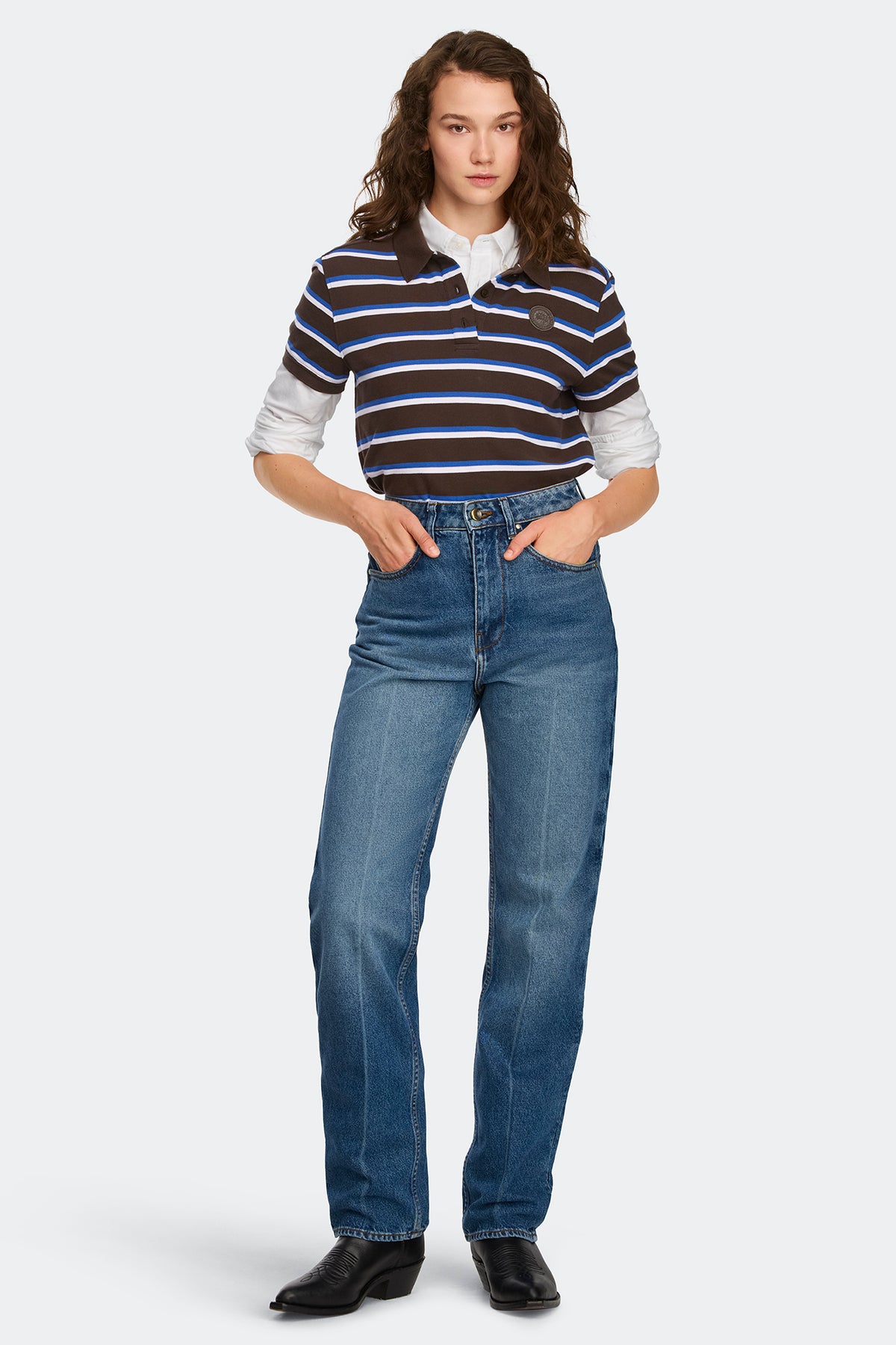 Almira Striped Polo Tonal Disc - Terra Moncton Stripe 9671 - on_full_body_01