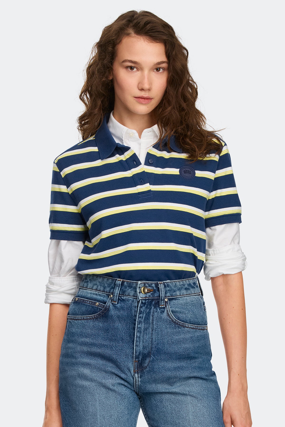 Almira Striped Polo Tonal Disc - Oxford Navy Moncton Stripe 9674 - on_front_01