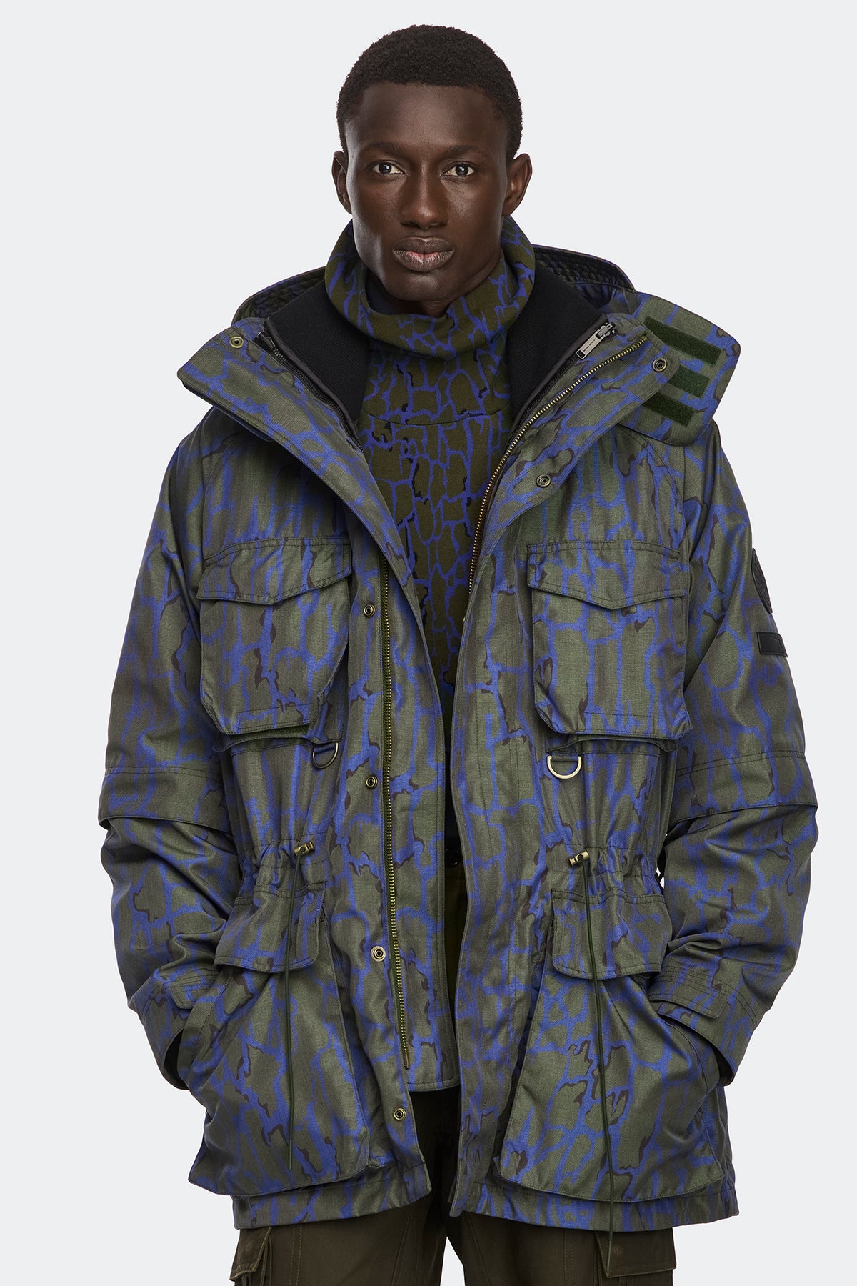 Rockport Tree Bark Coat - Khaki/Crown Blue/Black Bark 9929 - on_front_open_01