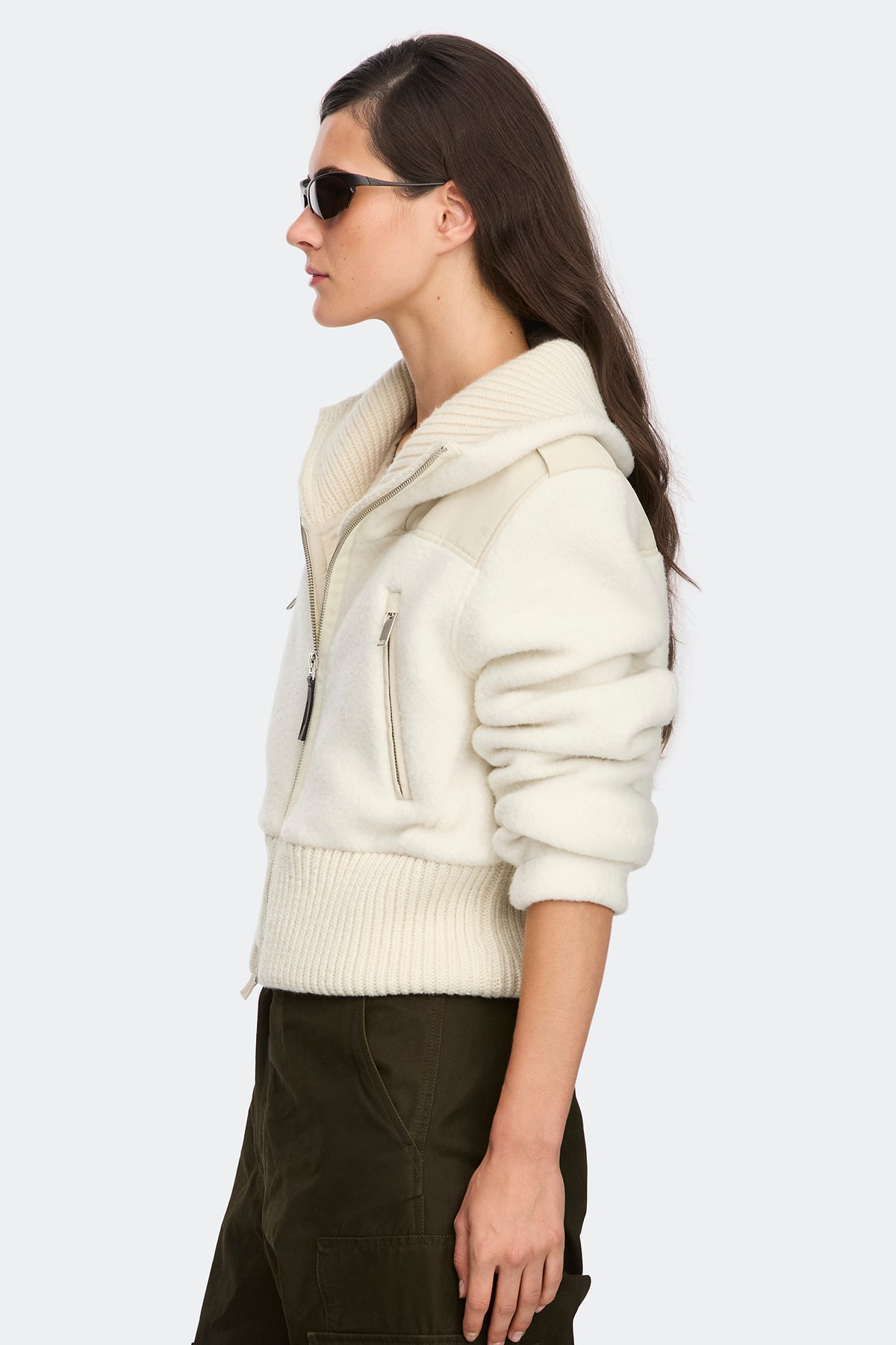 Varyn Cropped Fleece Jacket - Alabaster Drift 8910 - on_side_01