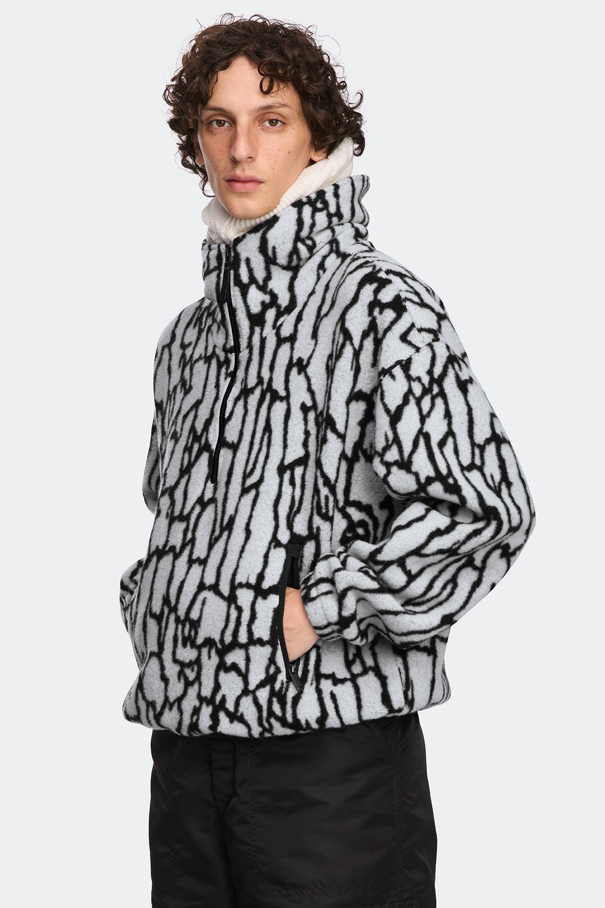 Lunaris Tree Bark Half Zip Fleece - Black/White/Opal Grey Bark 9927 - on_side_01