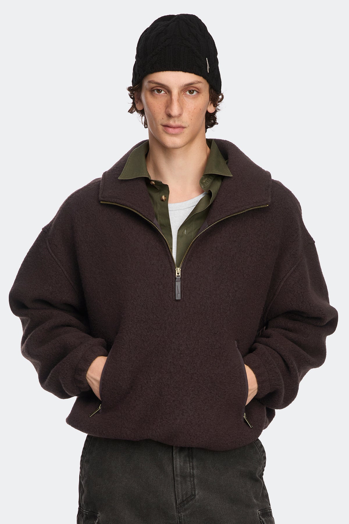 Lunaris Half Zip Fleece - Dark Soil 9716 - on_front_open_01