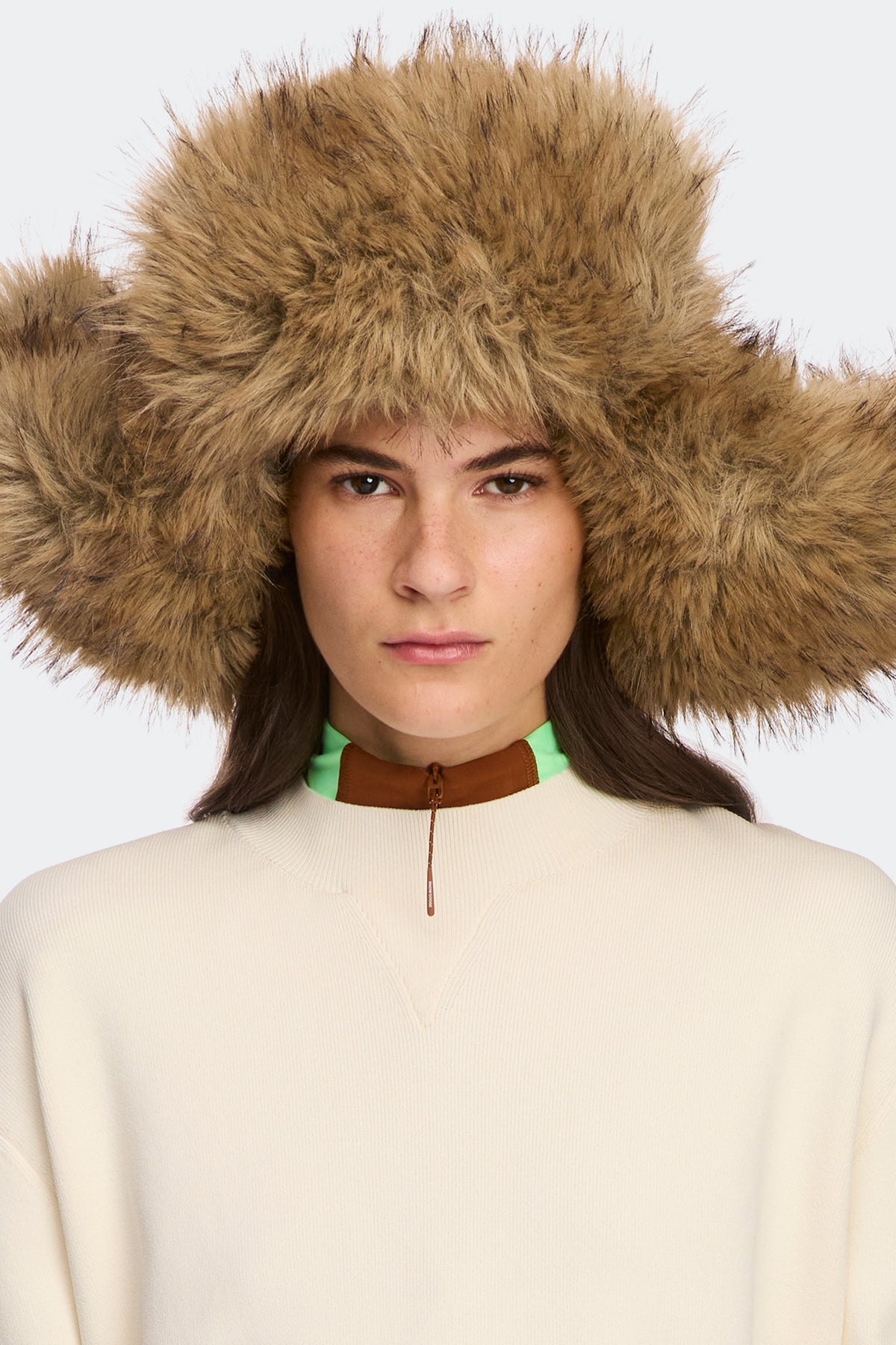 Zion Faux Fur Trapper Hat - Dark Soil 9716 - on_front_02
