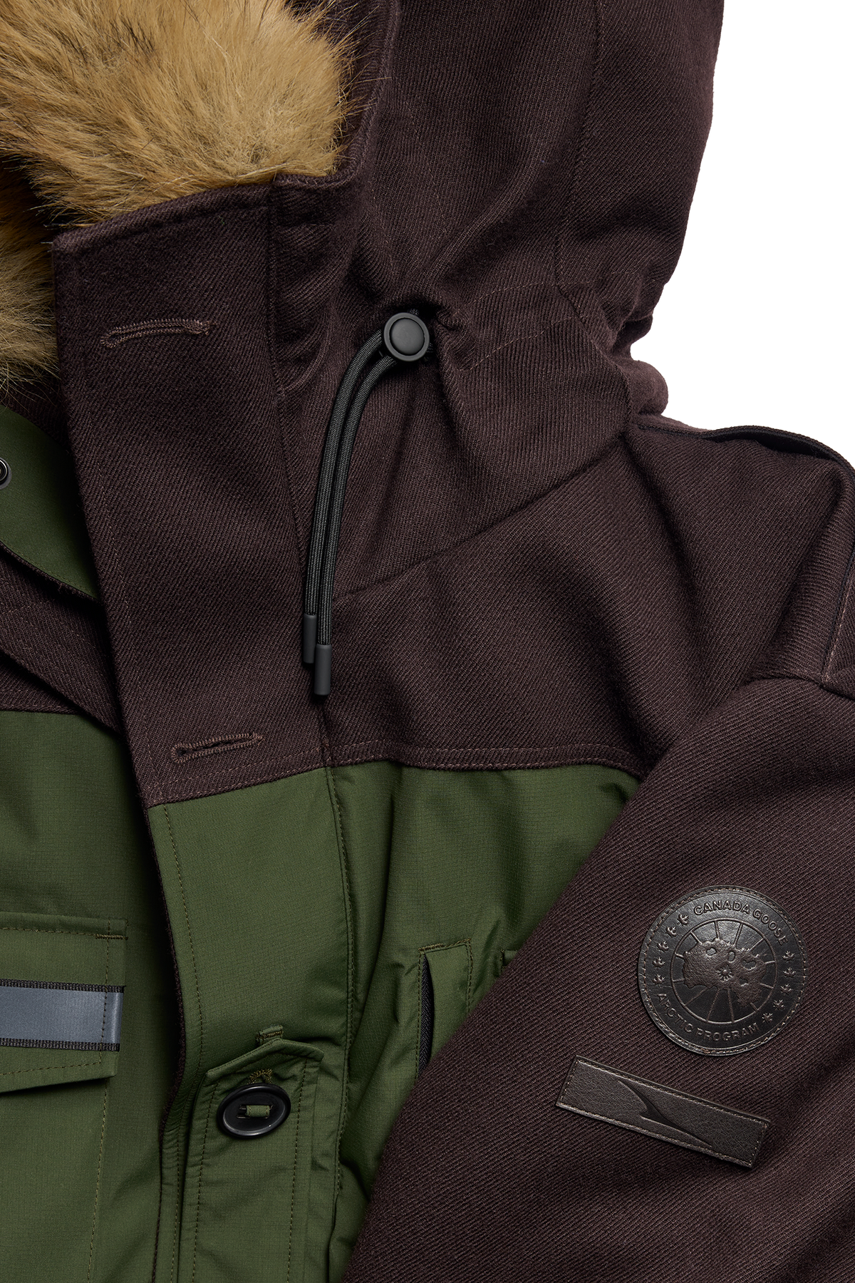 Ferron Colour Block Faux Fur Parka - Dark Soil/Moss Khaki 8928 - off_detail_01