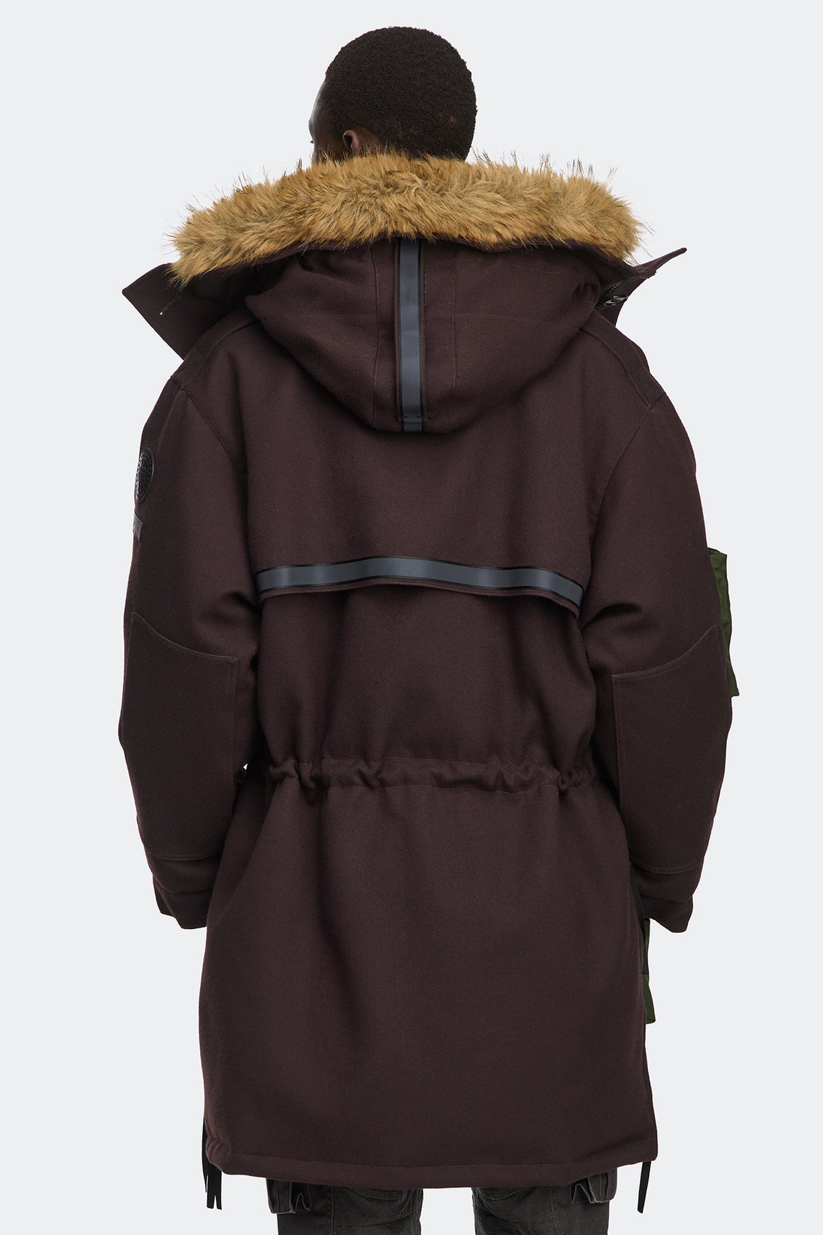 Ferron Colour Block Faux Fur Parka - Dark Soil/Moss Khaki 8928 - on_back_02