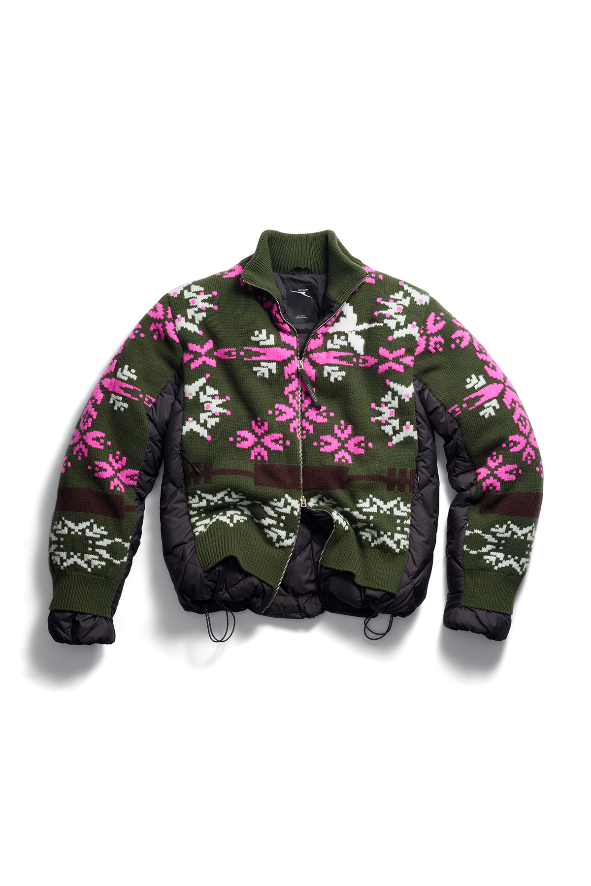 Fair Isle Selby Knit Puffer - Moss Khaki/Orchid Print 8904 - off_flat_lay_01