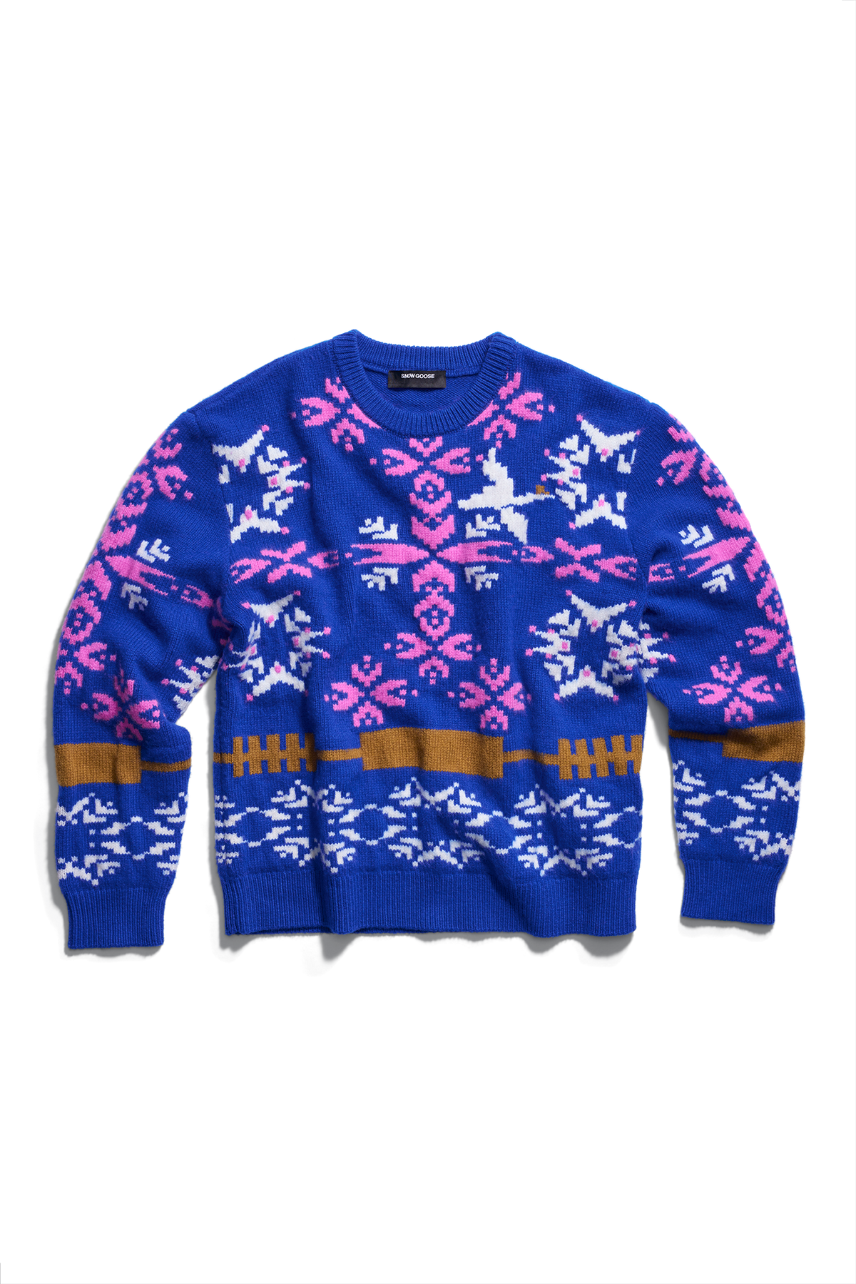 Fair Isle Selby Knit Sweater - Marine Cobalt/Brown Print 8905 - off_flat_lay_01