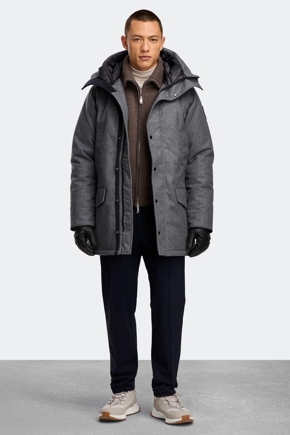 Langford Wool Parka - Slate Grey Melange 9312 - on_full_body_01