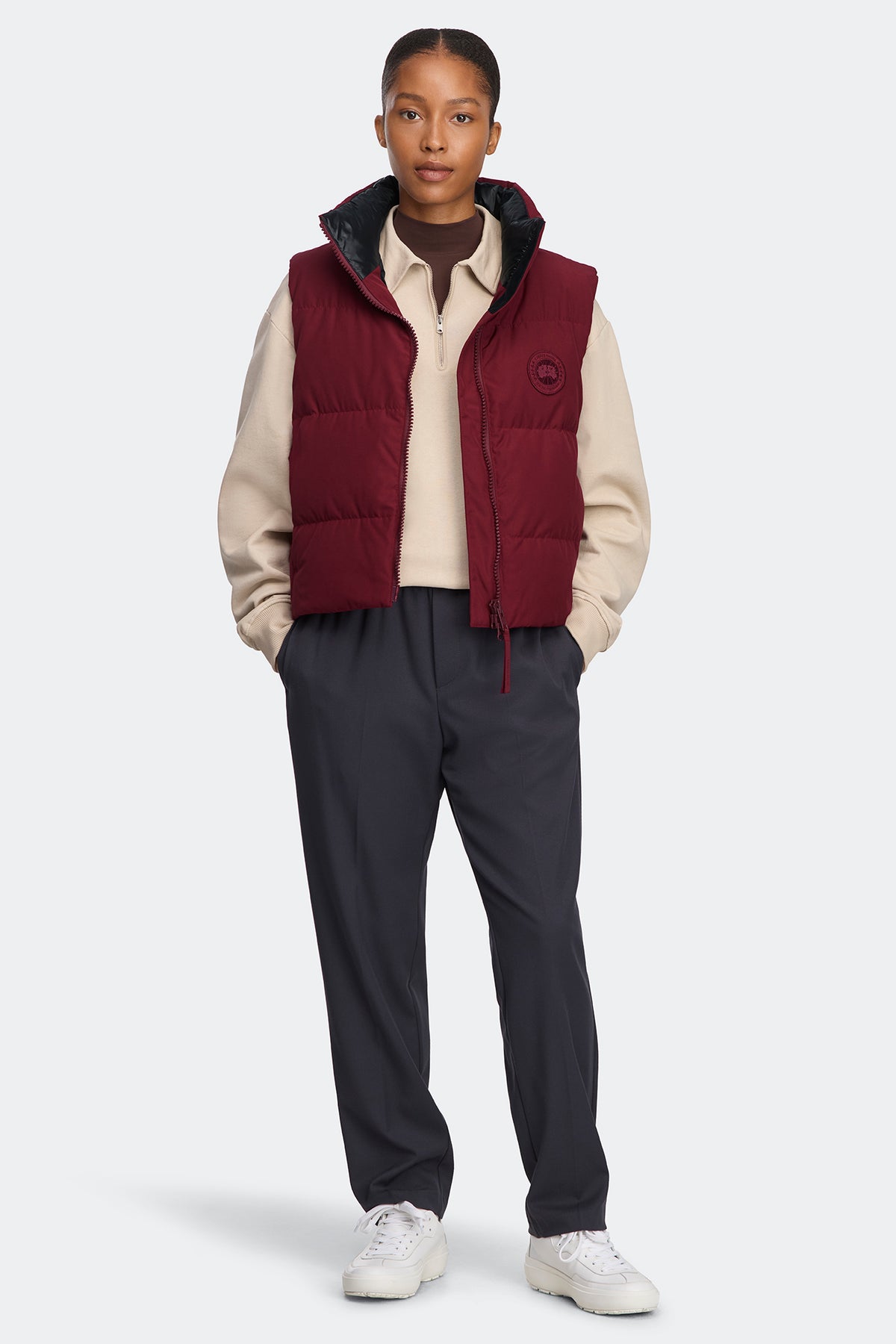 Grandview Cropped Vest Tonal Disc - Burnt Vermillion 9601 - on_full_body_01