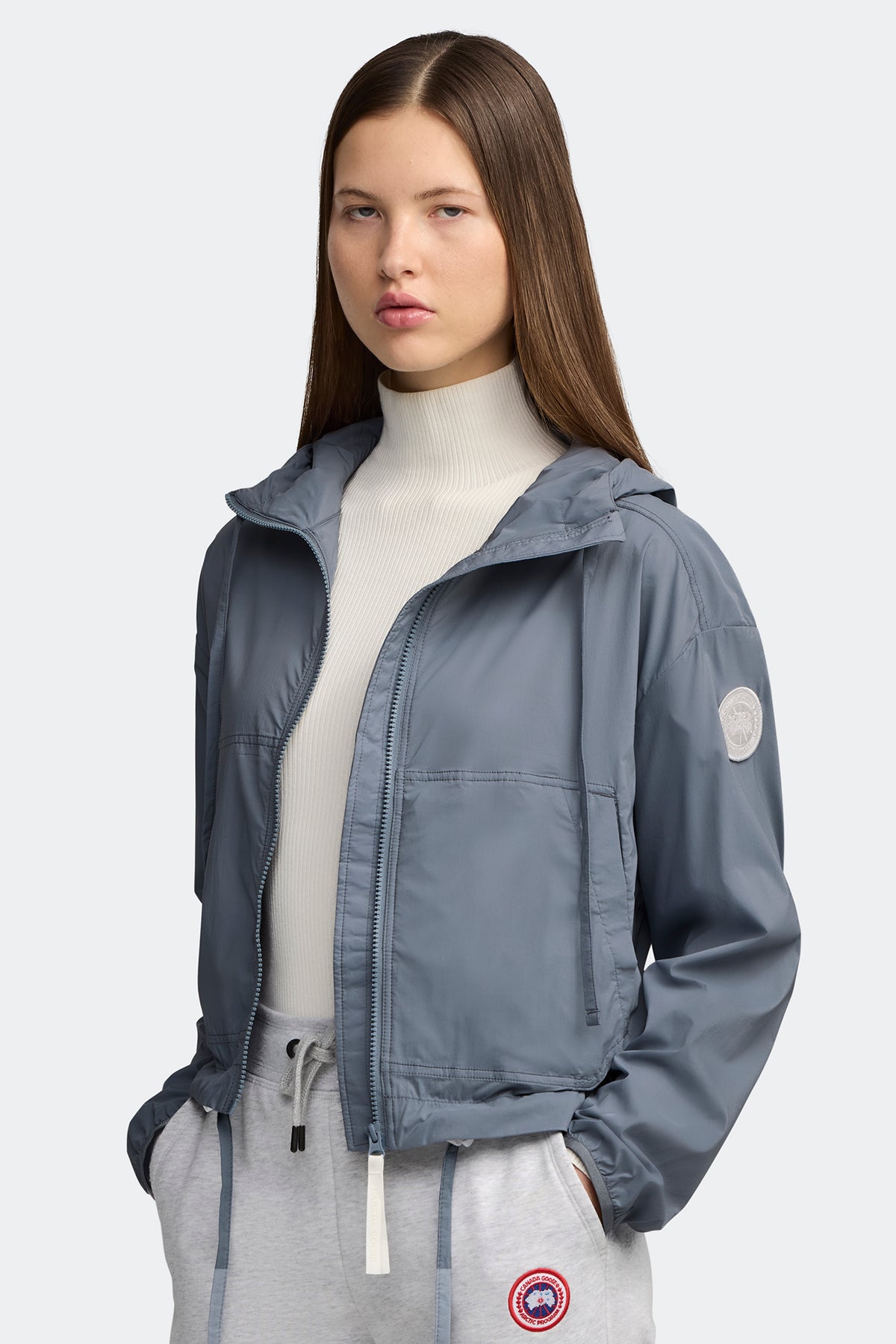 Kaslo Lightweight Cropped Jacket White Disc - Light Ozone Blue 1755 - on_front_open_01