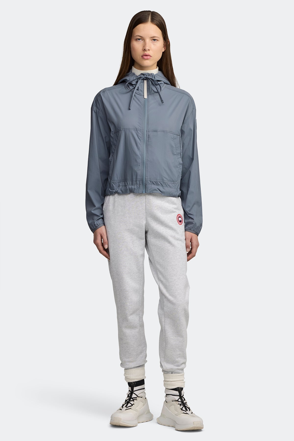 Kaslo Lightweight Cropped Jacket White Disc - Light Ozone Blue 1755 - on_full_body_01