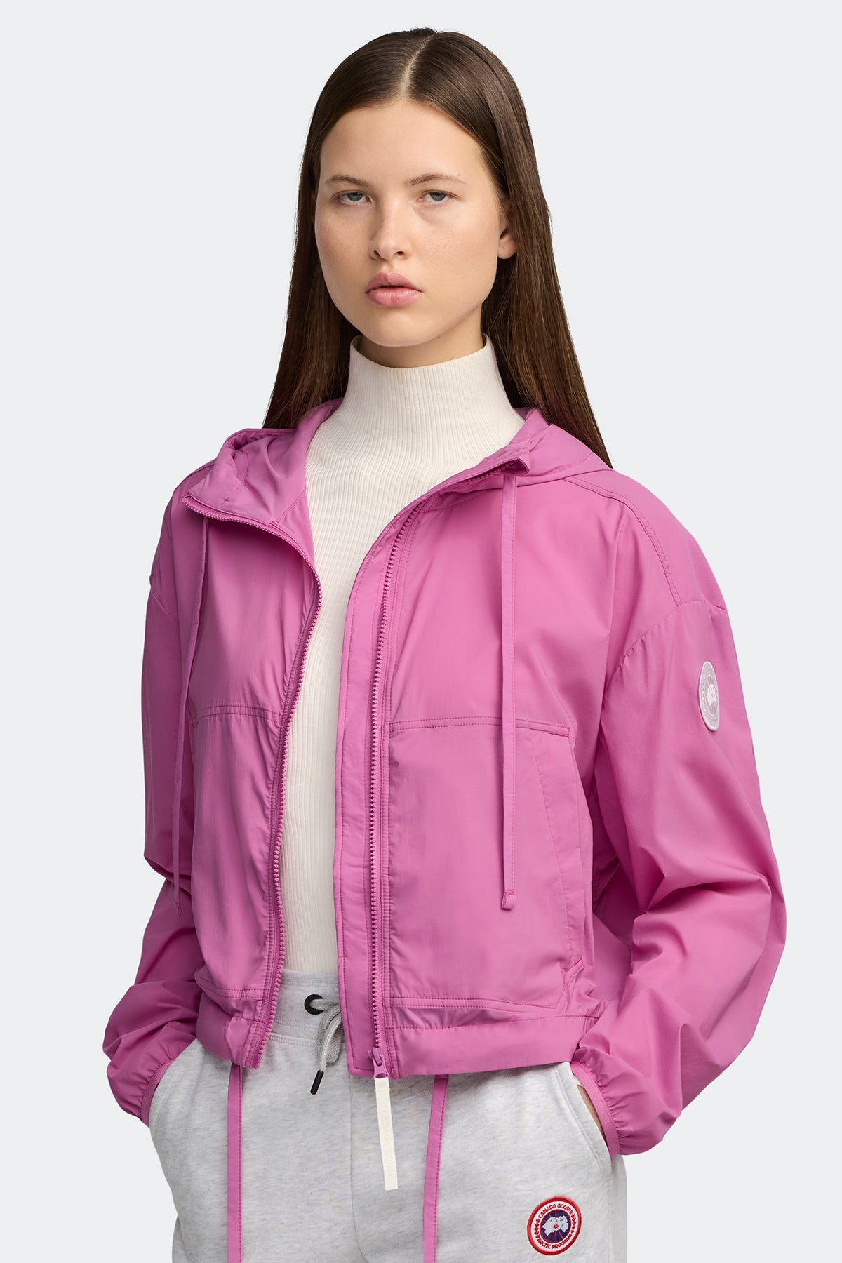 Kaslo Lightweight Cropped Jacket White Disc - Twilight Magenta 1757 - on_front_open_01