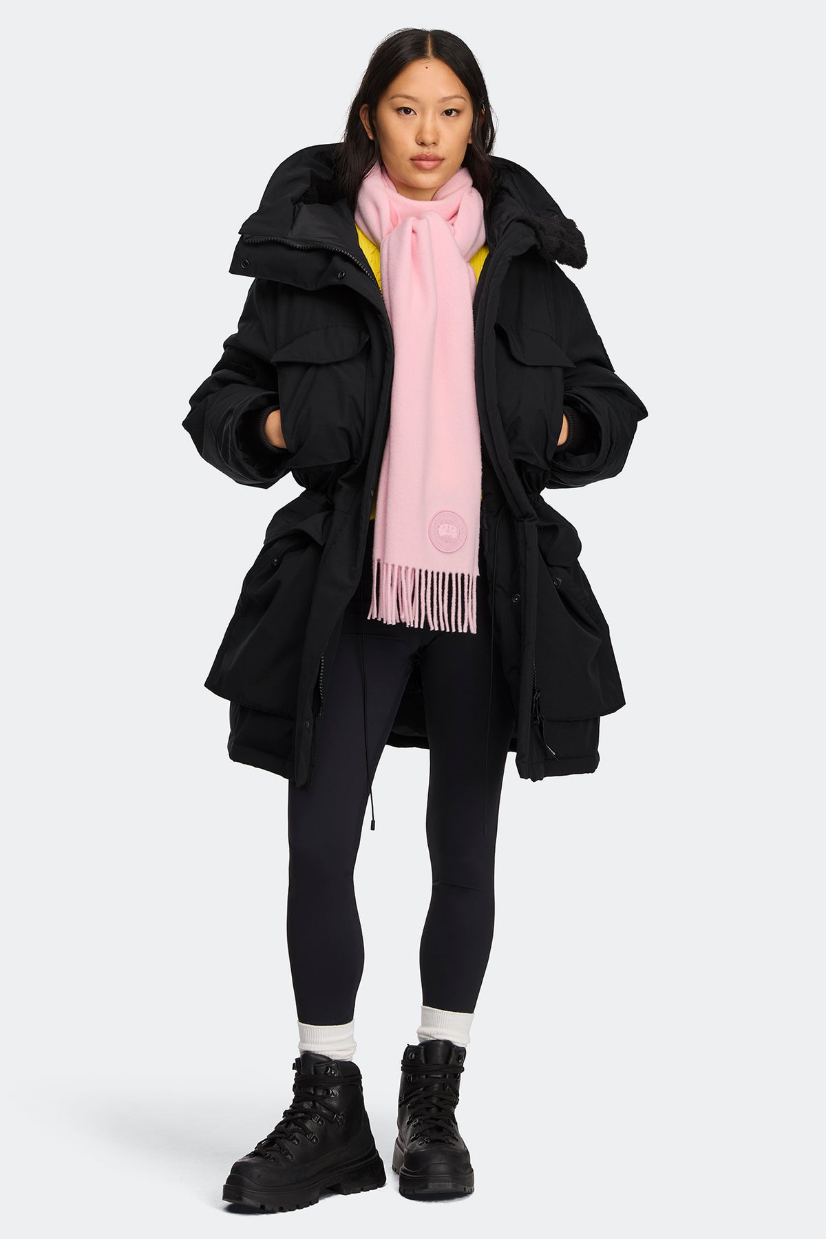 Wool Cashmere Blend Fringe Scarf - Bloom Pink 9846 - on_front_01