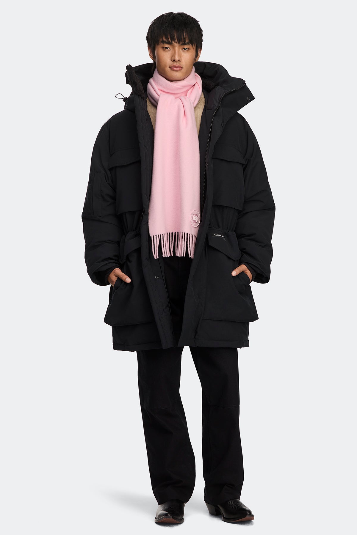 Wool Cashmere Blend Fringe Scarf - Bloom Pink 9846 - on_front_02