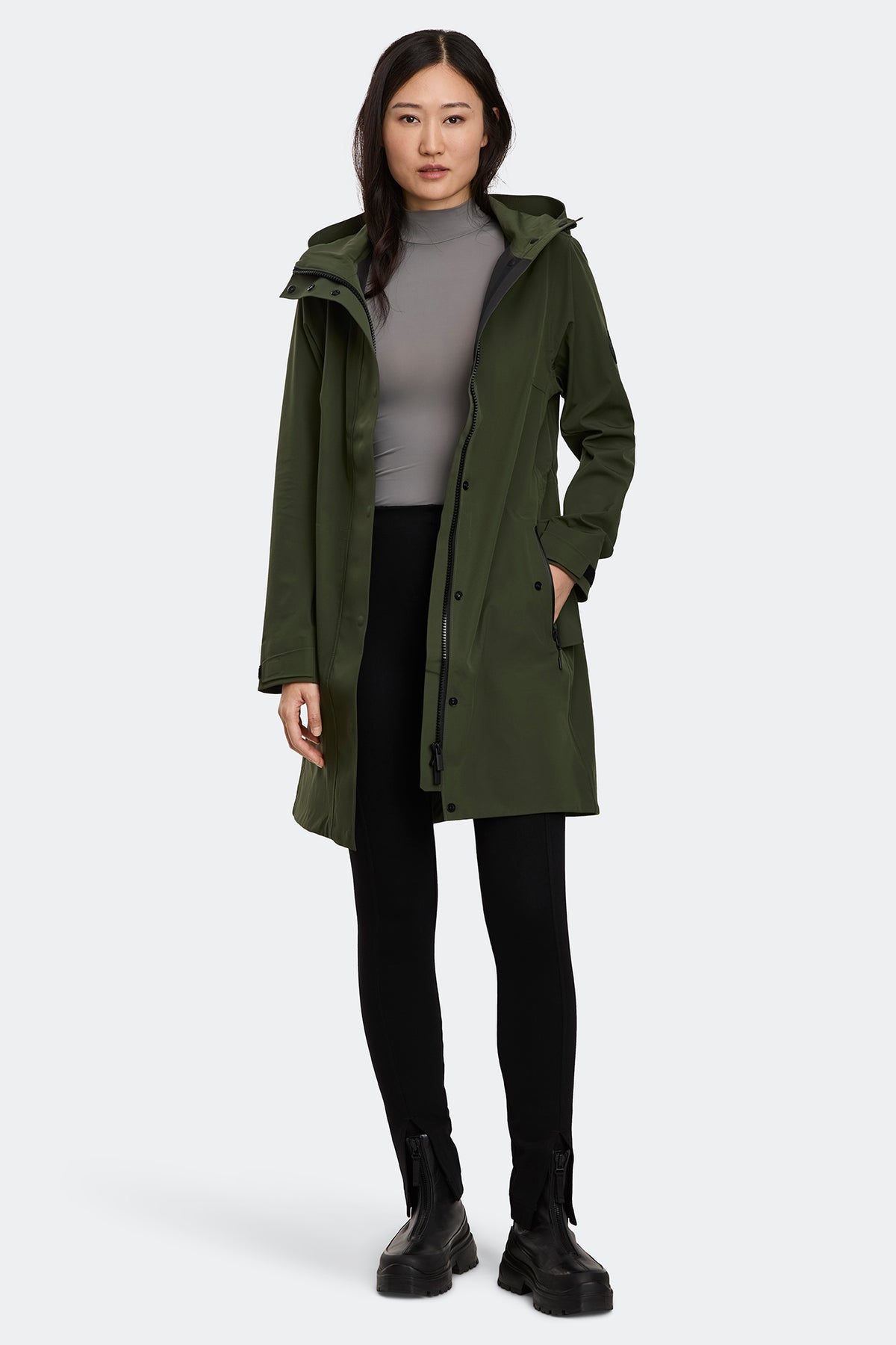 Cardero Rain Jacket Black Disc - Moss Khaki 9260 - on_full_body_01