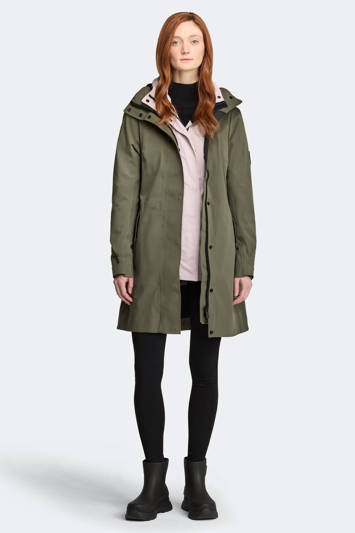 Cardero Rain Jacket Black Disc - Smokey Sage 9319 - on_full_body_01