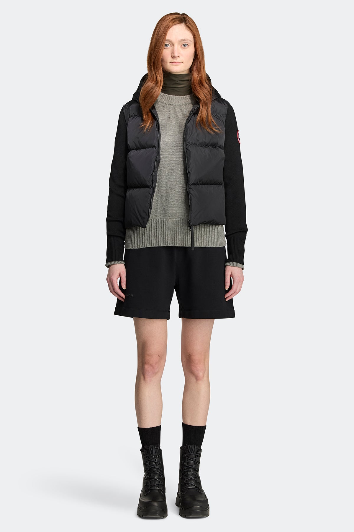 HyBridge® Wide Quilt Knit Hoodie - Black 61 - on_full_body_01