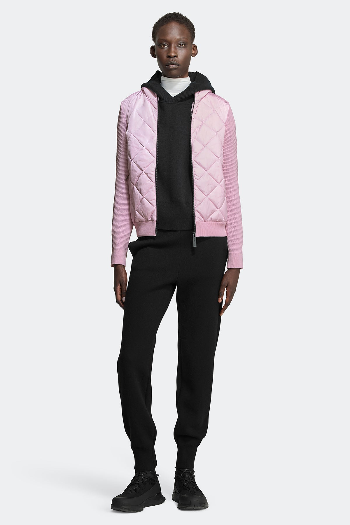 HyBridge® Quilted Knit Hoodie Black Disc - Sunset Pink 1254 - on_full_body_01