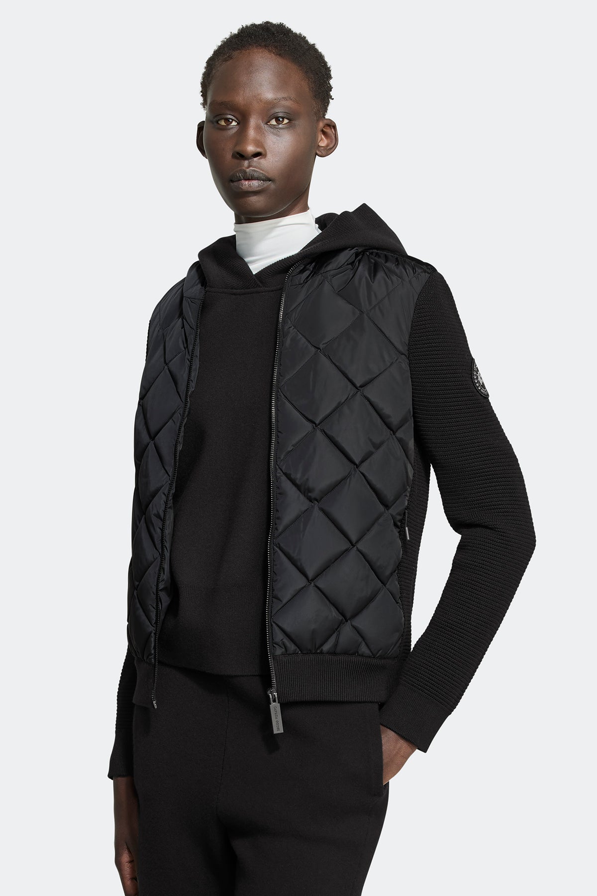 HyBridge® Quilted Knit Hoodie Black Disc - Black 61 - on_front_open_01