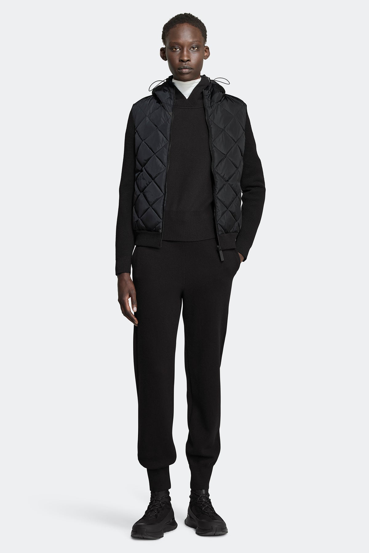 HyBridge® Quilted Knit Hoodie Black Disc - Black 61 - on_full_body_01