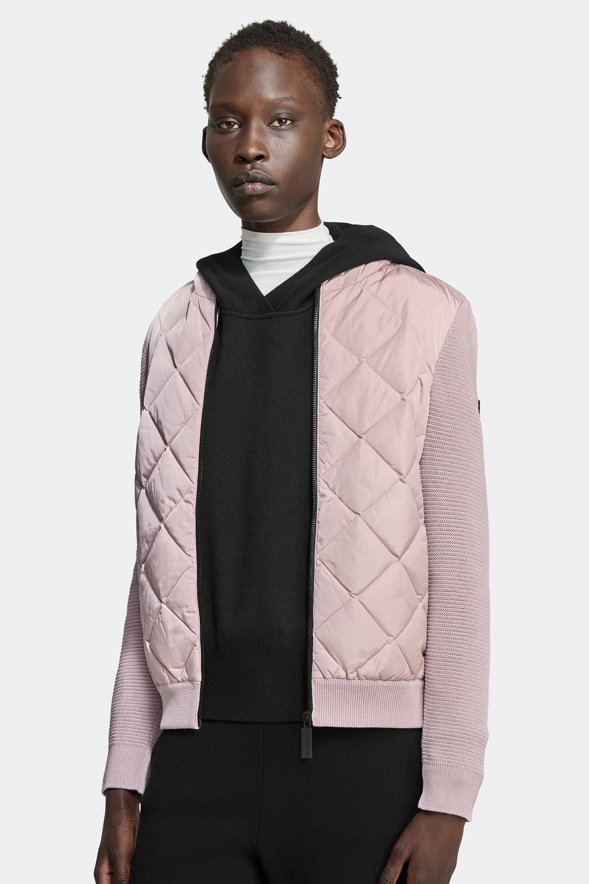 HyBridge® Quilted Knit Hoodie Black Disc - Lucent Rose 9856 - on_front_open_01