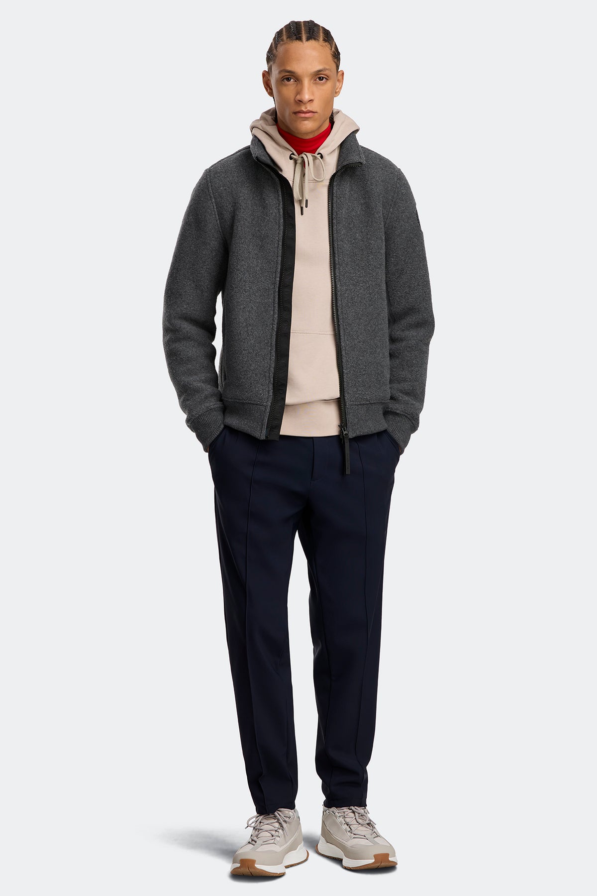 Lawson Fleece Jacket Black Disc - Quarry Grey 211 - on_full_body_01