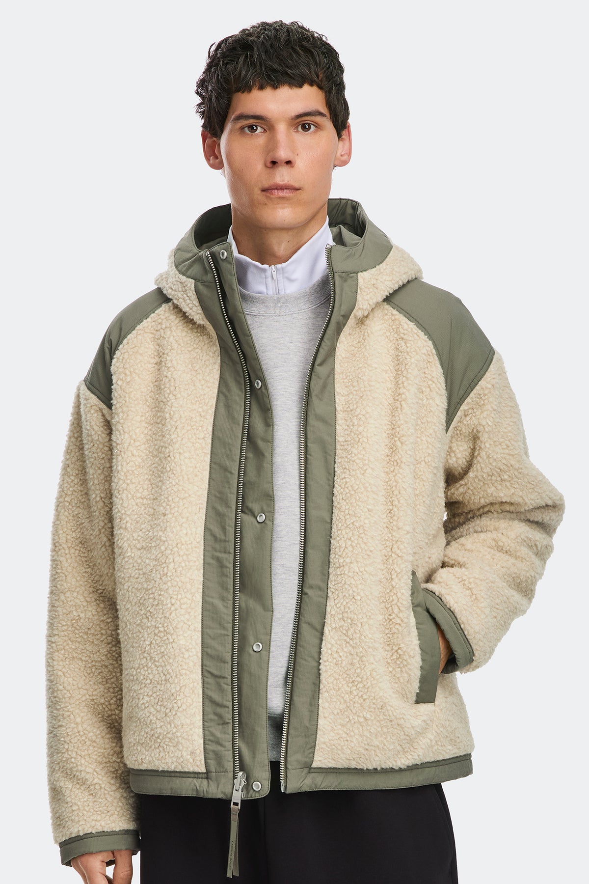 Alberni Reversible Fleece Bomber - Light Tan/Smokey Sage 9441 - on_front_01