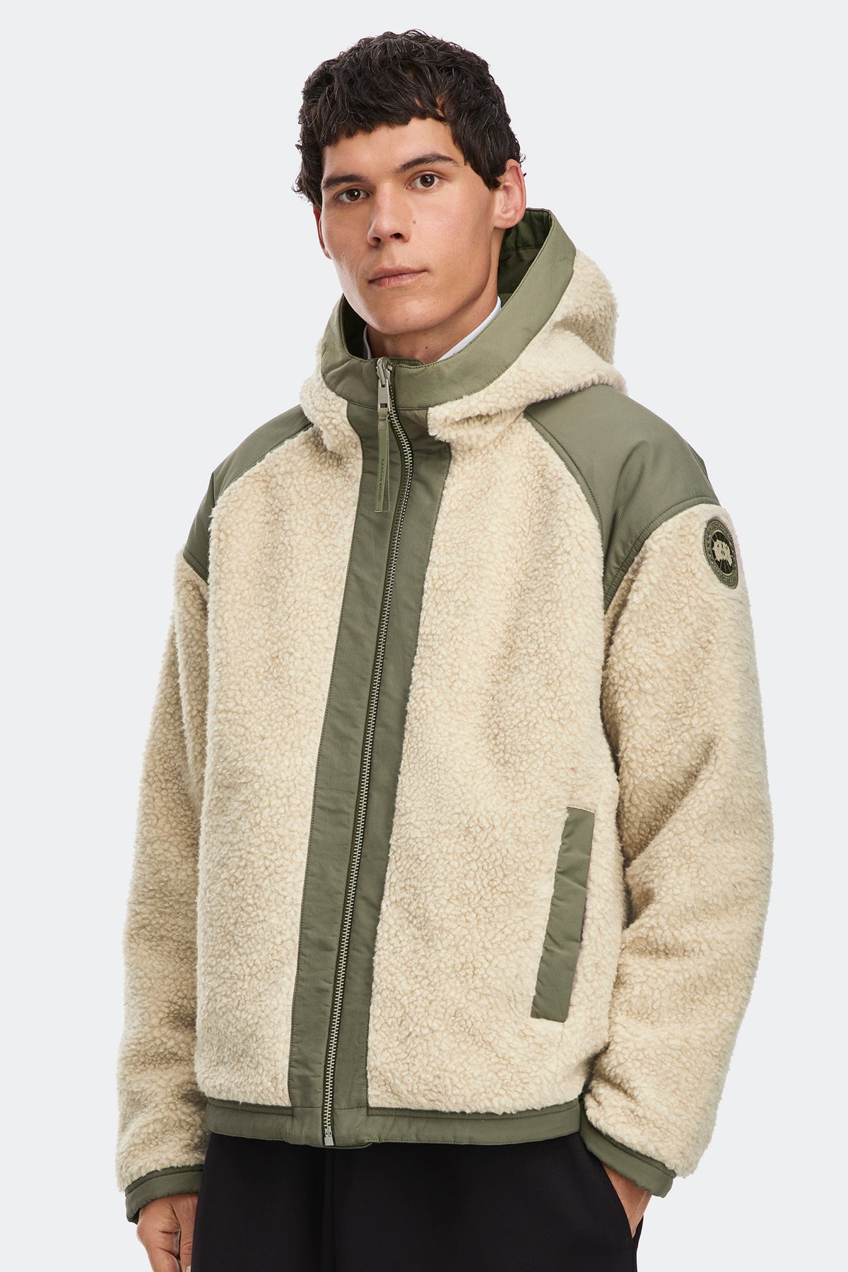 Alberni Reversible Fleece Bomber - Light Tan/Smokey Sage 9441 - on_front_closed_01
