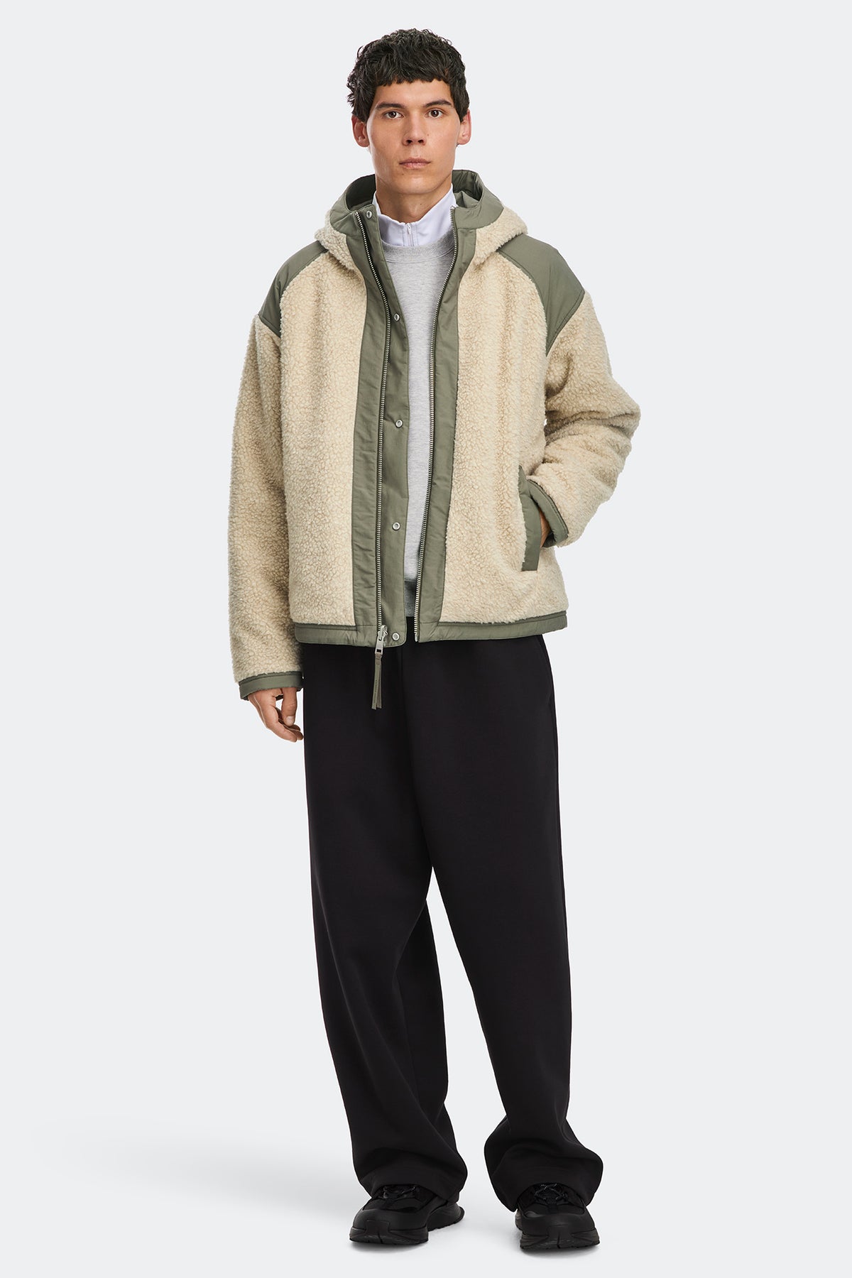 Alberni Reversible Fleece Bomber - Light Tan/Smokey Sage 9441 - on_full_body_01
