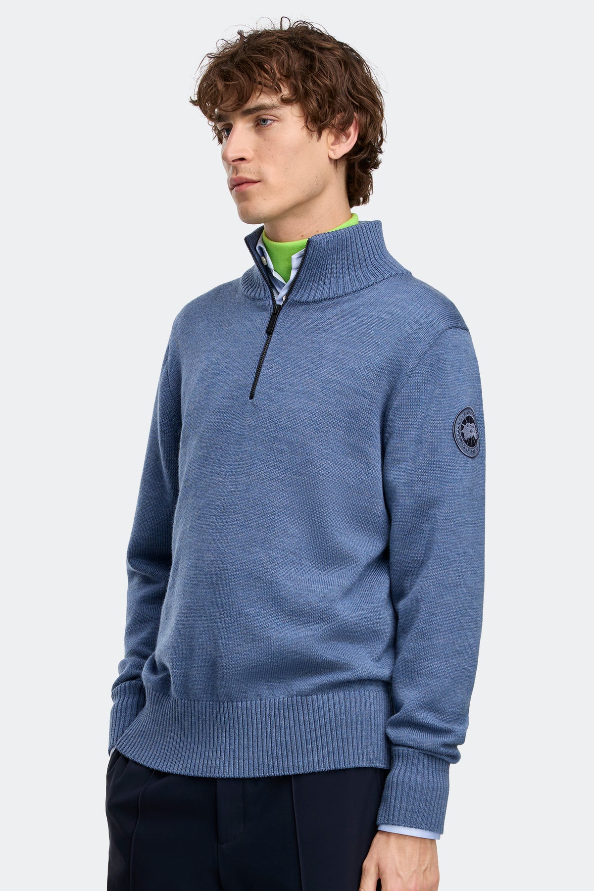 Rosseau Quarter Zip Sweater - Ozone Blue Heather 9300 - on_side_01