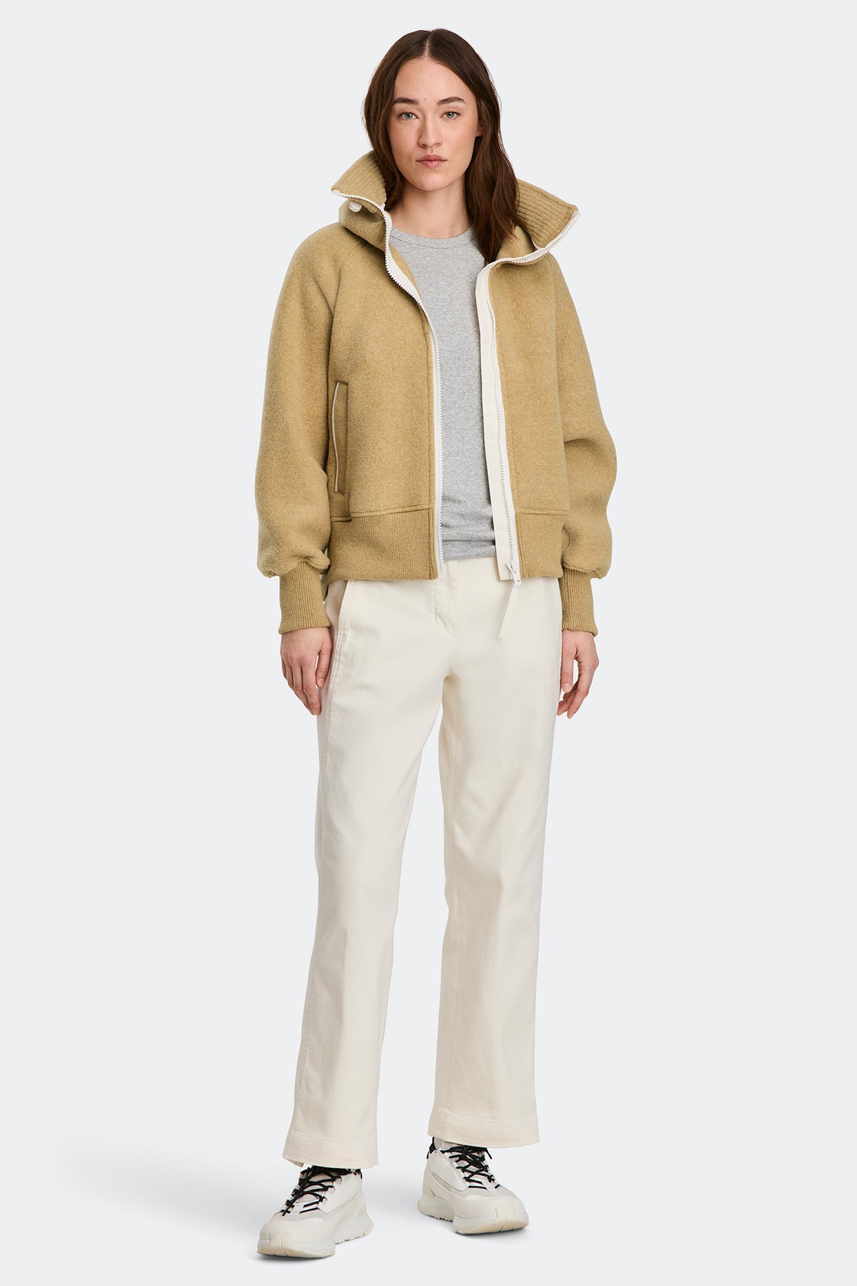 Chilliwack Fleece Bomber White Disc - Ecru Beige 9844 - on_full_body_01