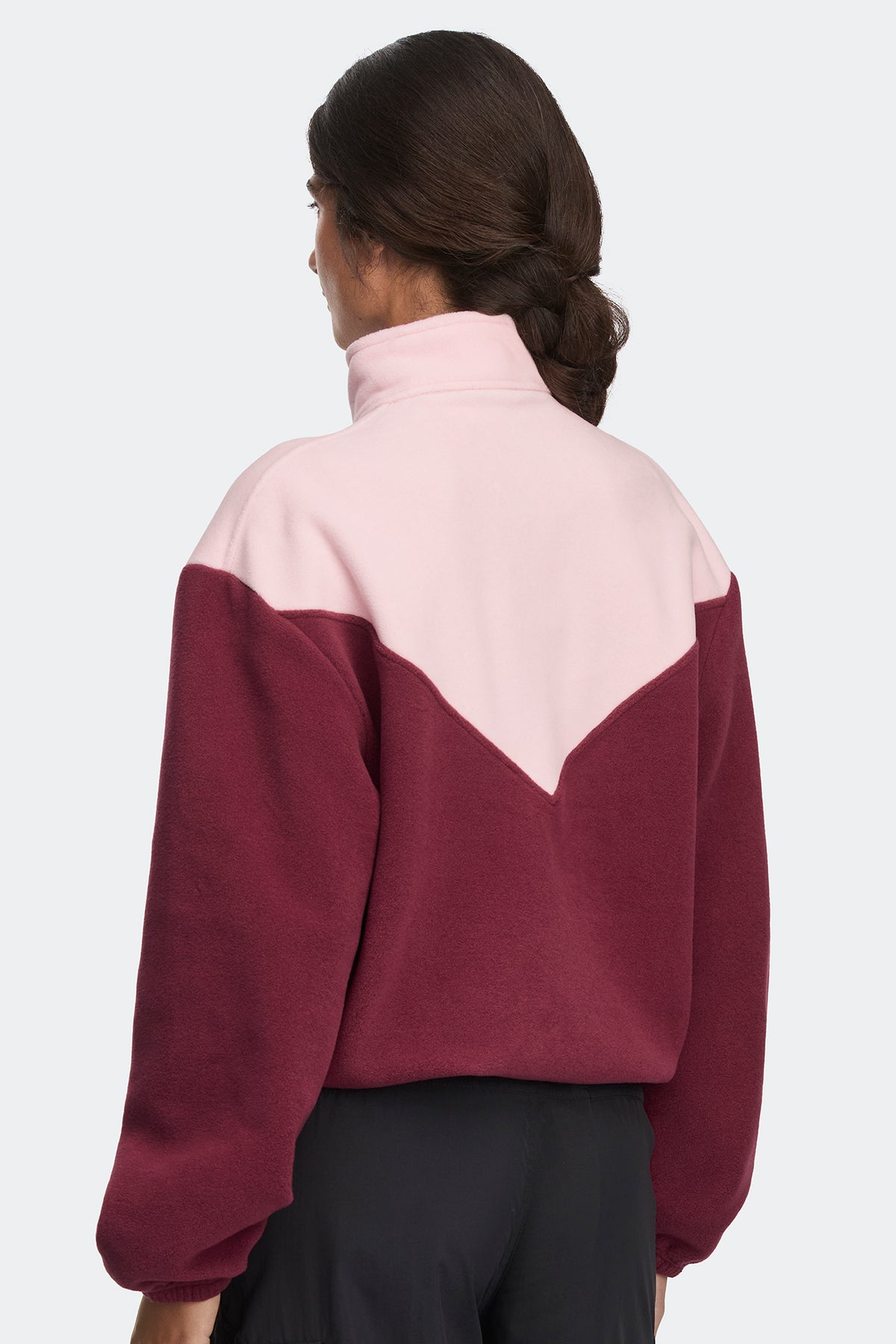 Tayen Colour Block Fleece Quarter Zip - Bloom Pink /Burnt Vermillion 9653 - on_back_01
