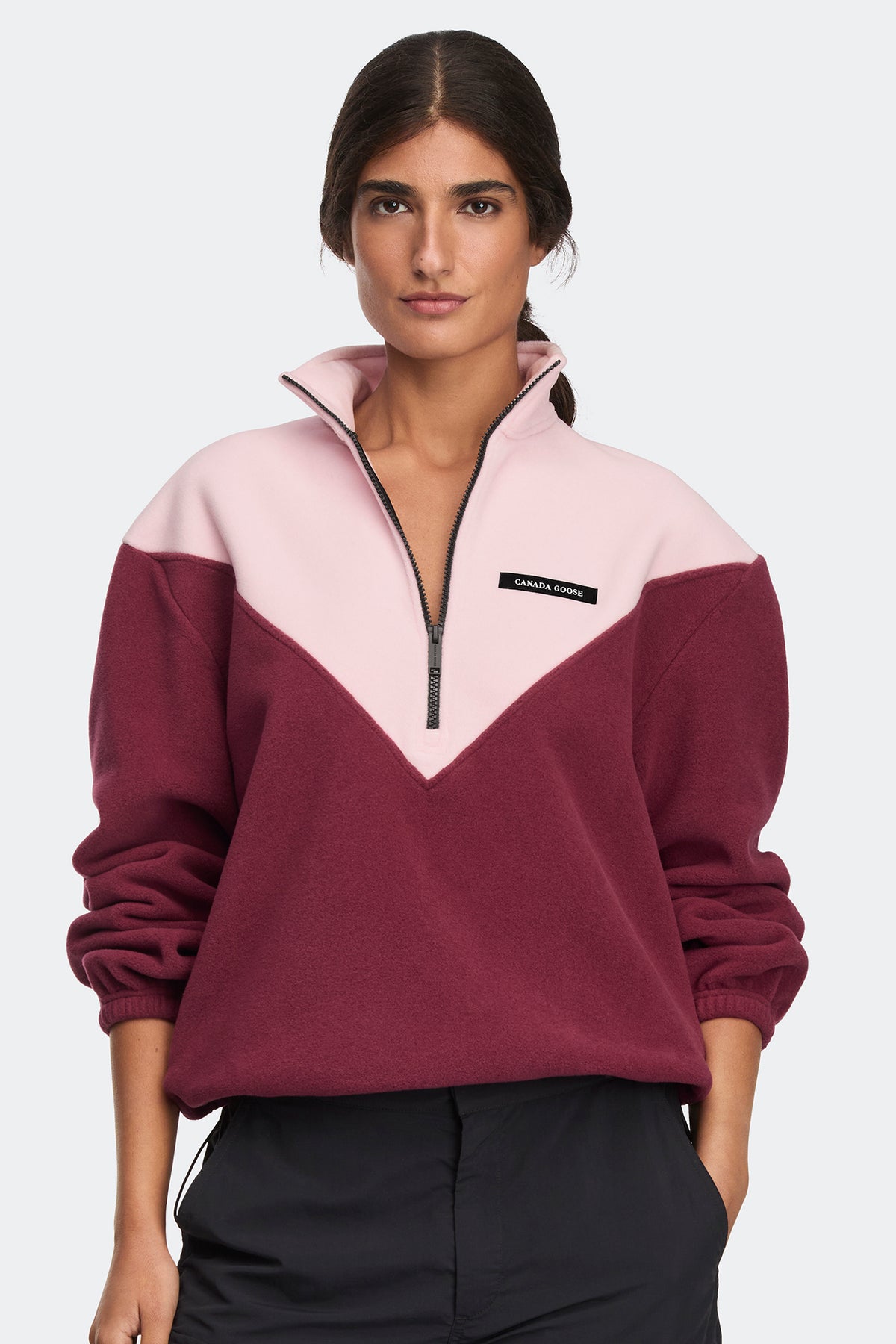 Tayen Colour Block Fleece Quarter Zip - Bloom Pink /Burnt Vermillion 9653 - on_front_01