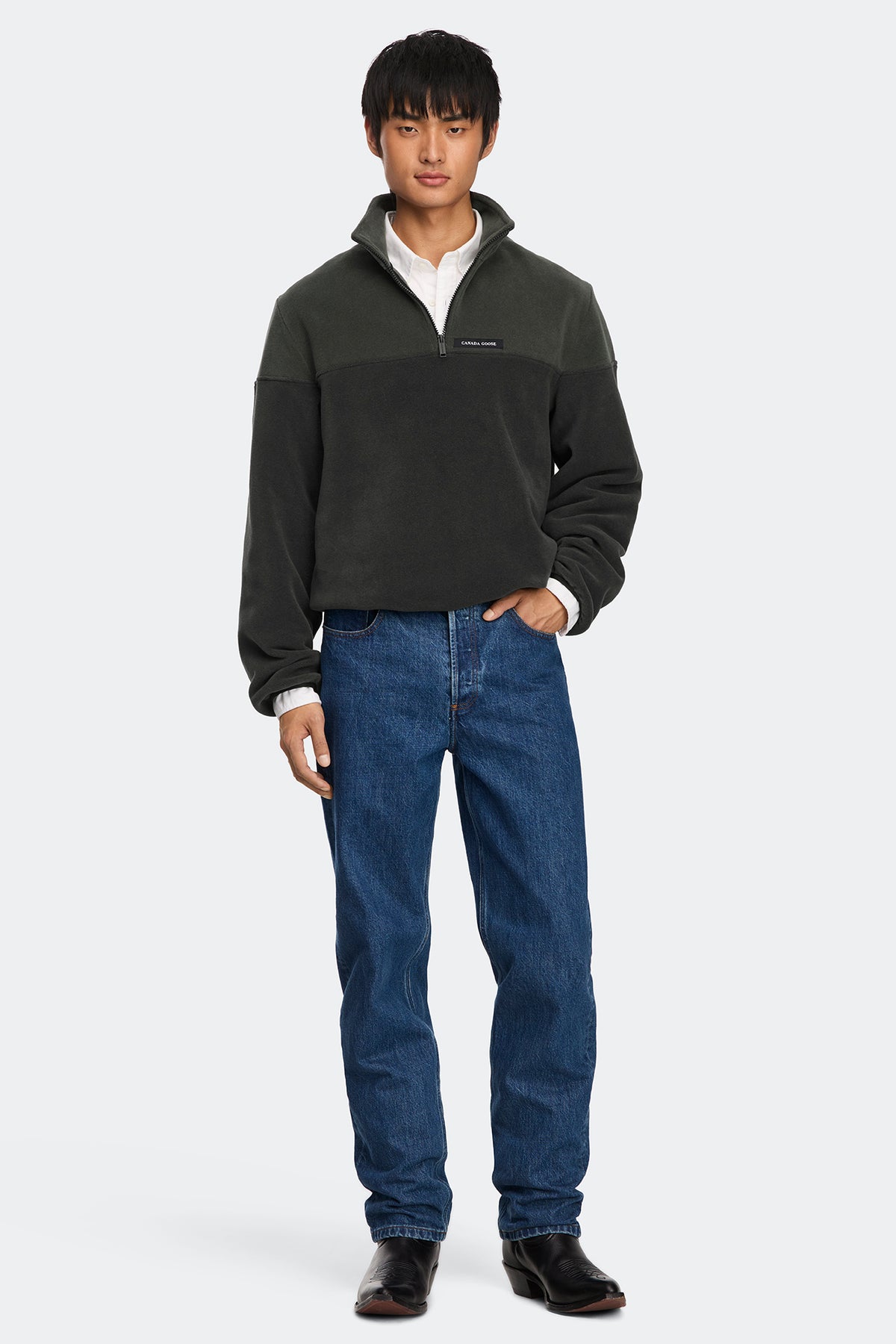 Loma Colour Block Fleece Half Zip - Moss Khaki/Nori Green 9656 - on_full_body_01