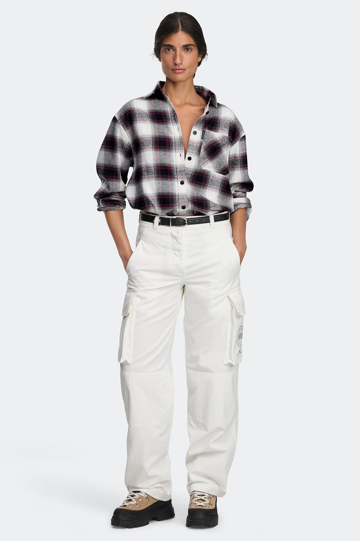 Derby Long Sleeve Shirt - Dorset Shadow Plaid Grey Pink 9458 - on_full_body_01