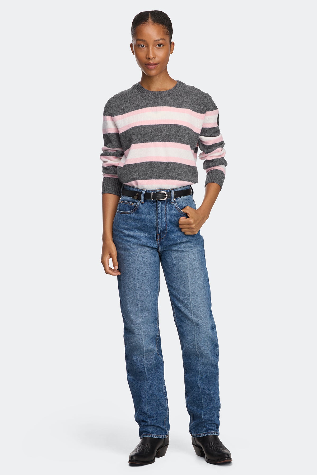 Joffre Striped Knit Crew - Stone/Linnaea Rose 9684 - on_full_body_01