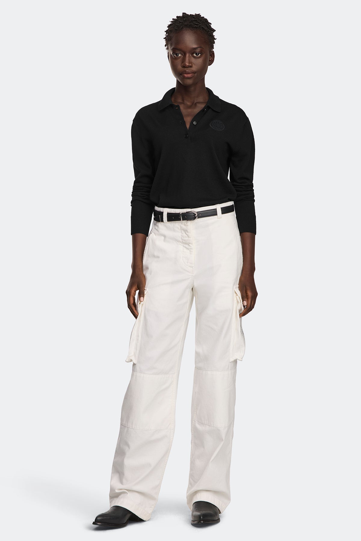 Melrose Knit Long Sleeve Polo - Black 9061 - on_full_body_01
