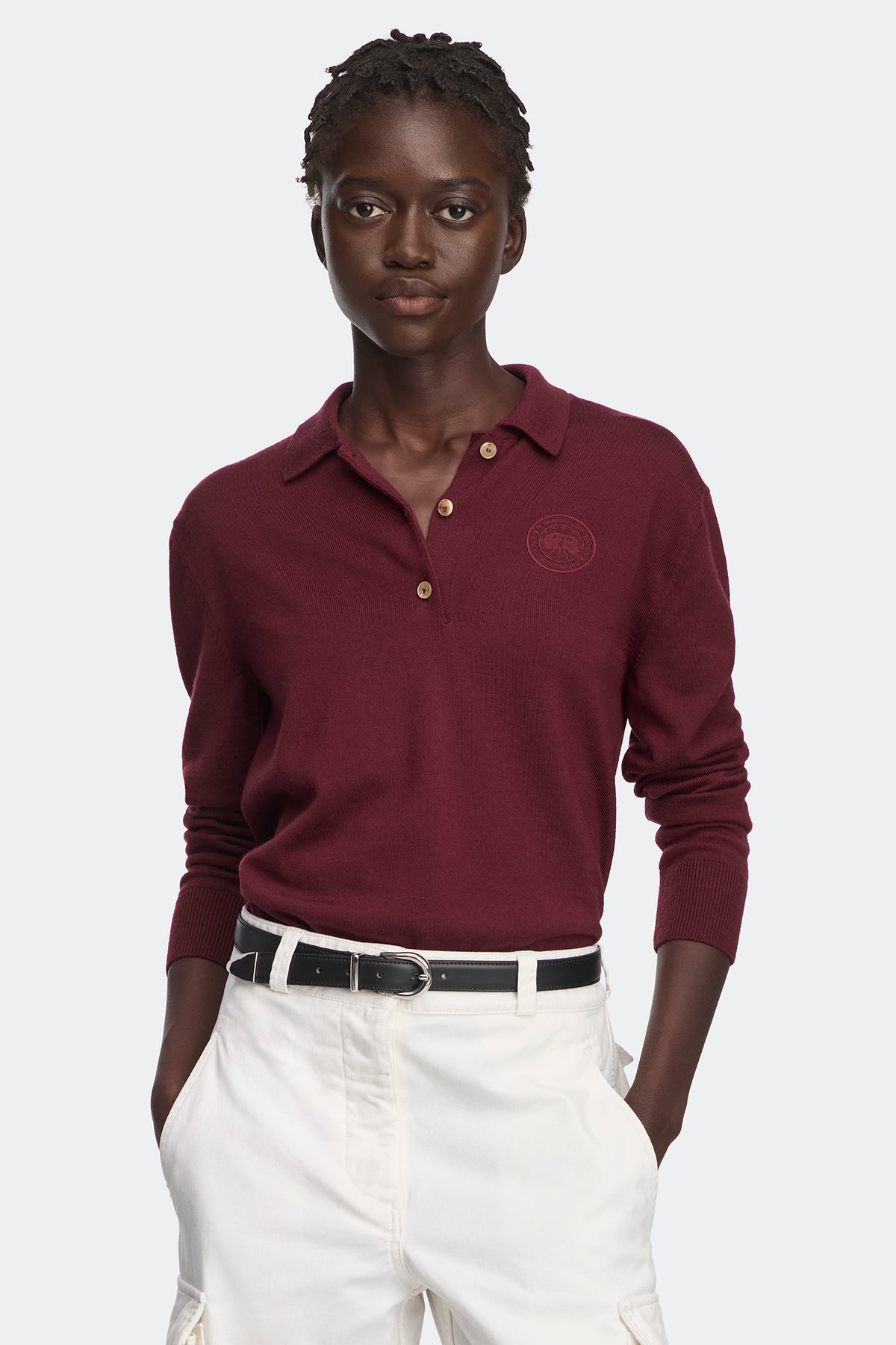 Melrose Knit Long Sleeve Polo - Burnt Vermillion 9601 - on_front_01