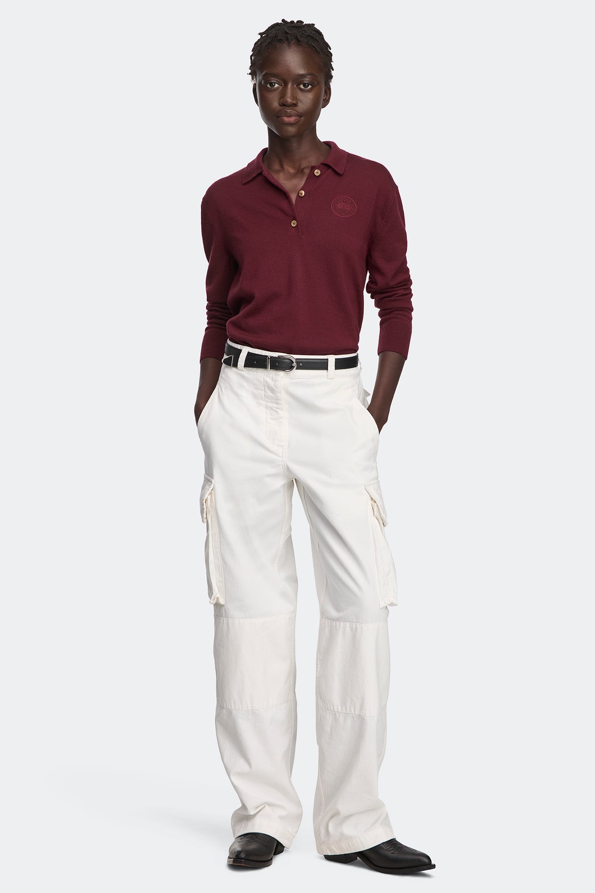 Melrose Knit Long Sleeve Polo - Burnt Vermillion 9601 - on_full_body_01