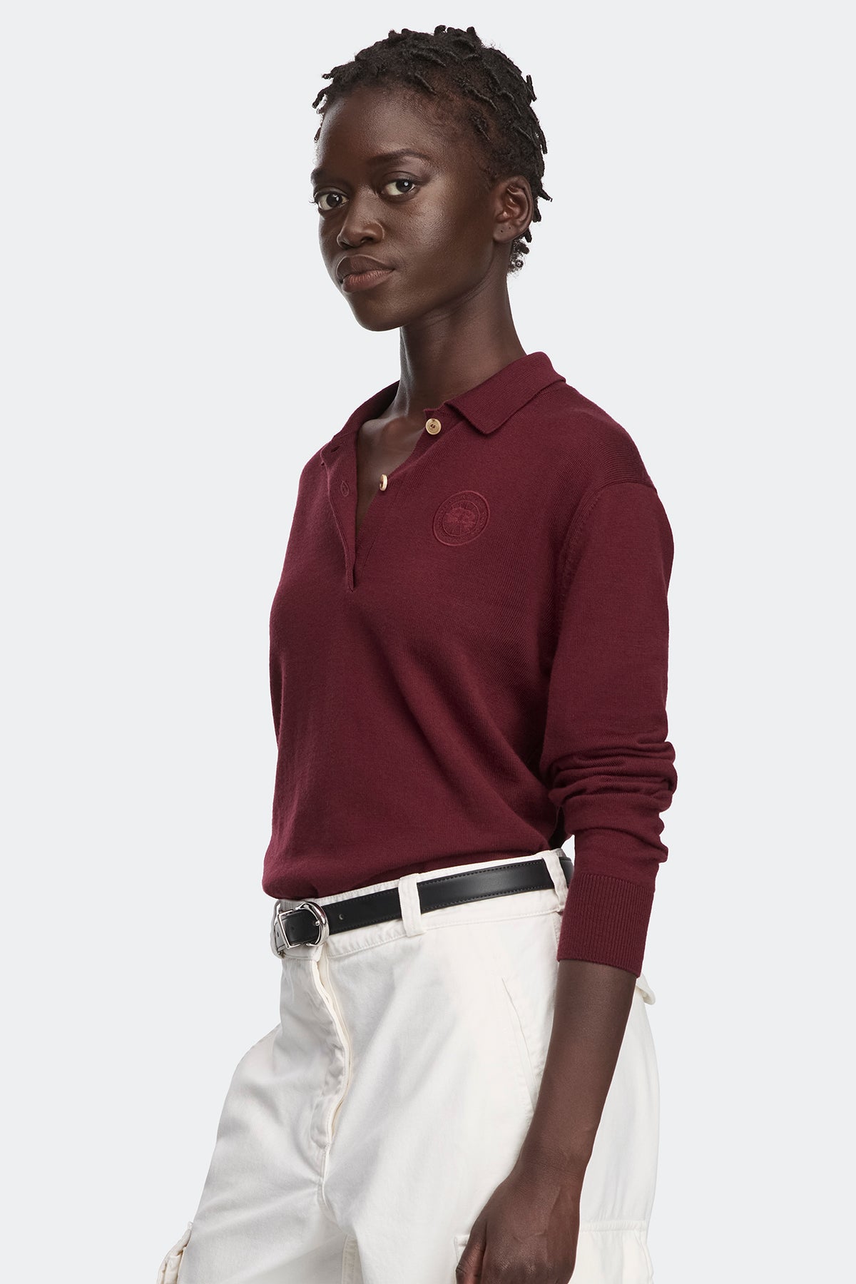 Melrose Knit Long Sleeve Polo - Burnt Vermillion 9601 - on_side_01