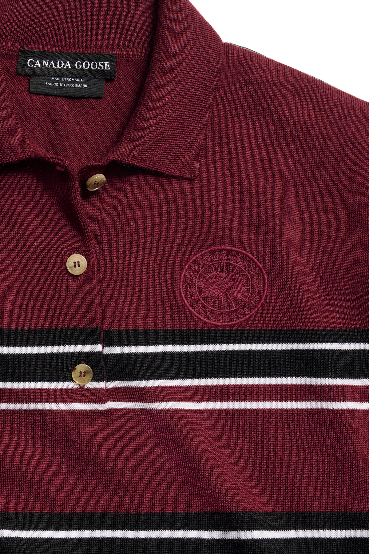 Melrose Striped Knit Long Sleeve Polo - Vermillion/Black 9681 - off_detail_01