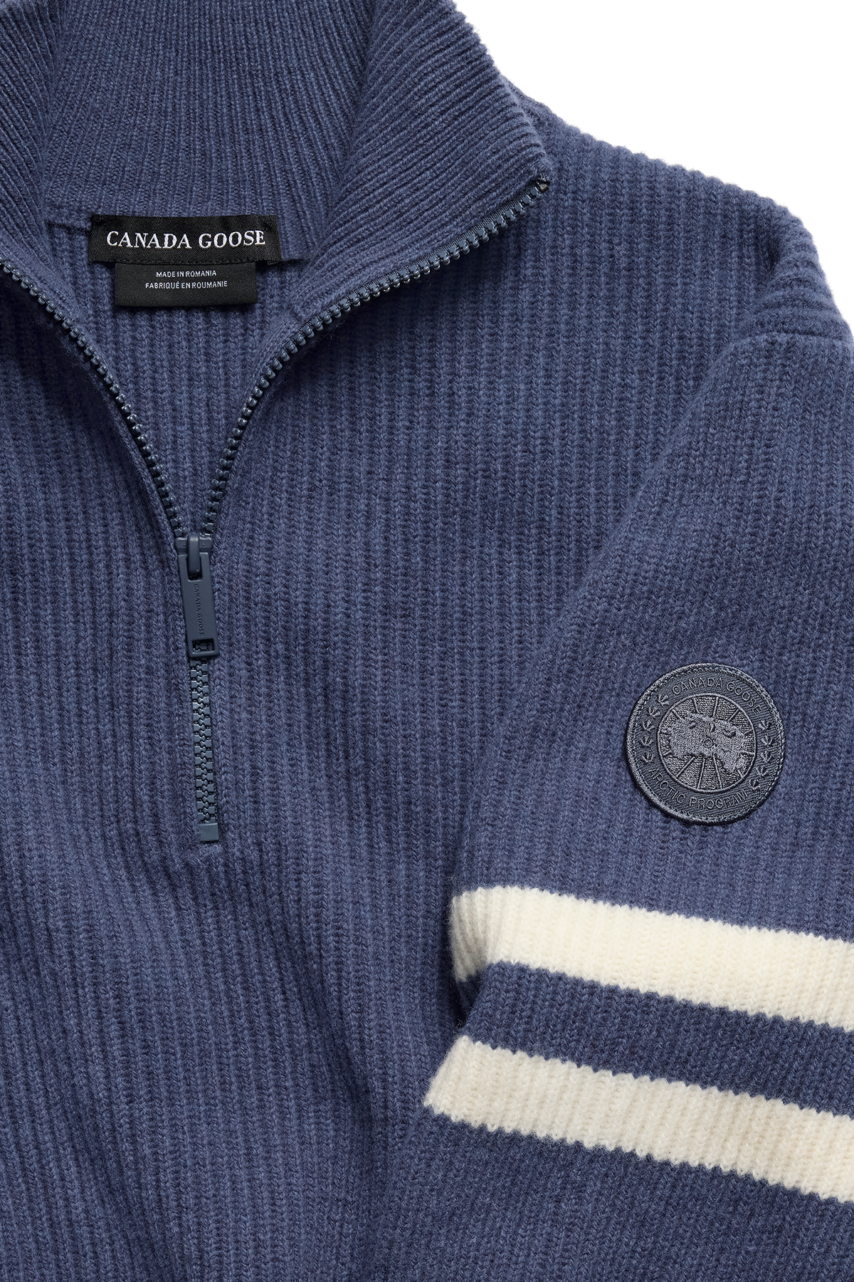 Mckinney Striped Knit Quarter Zip - Dusk Blue/Bone 9645 - off_detail_01