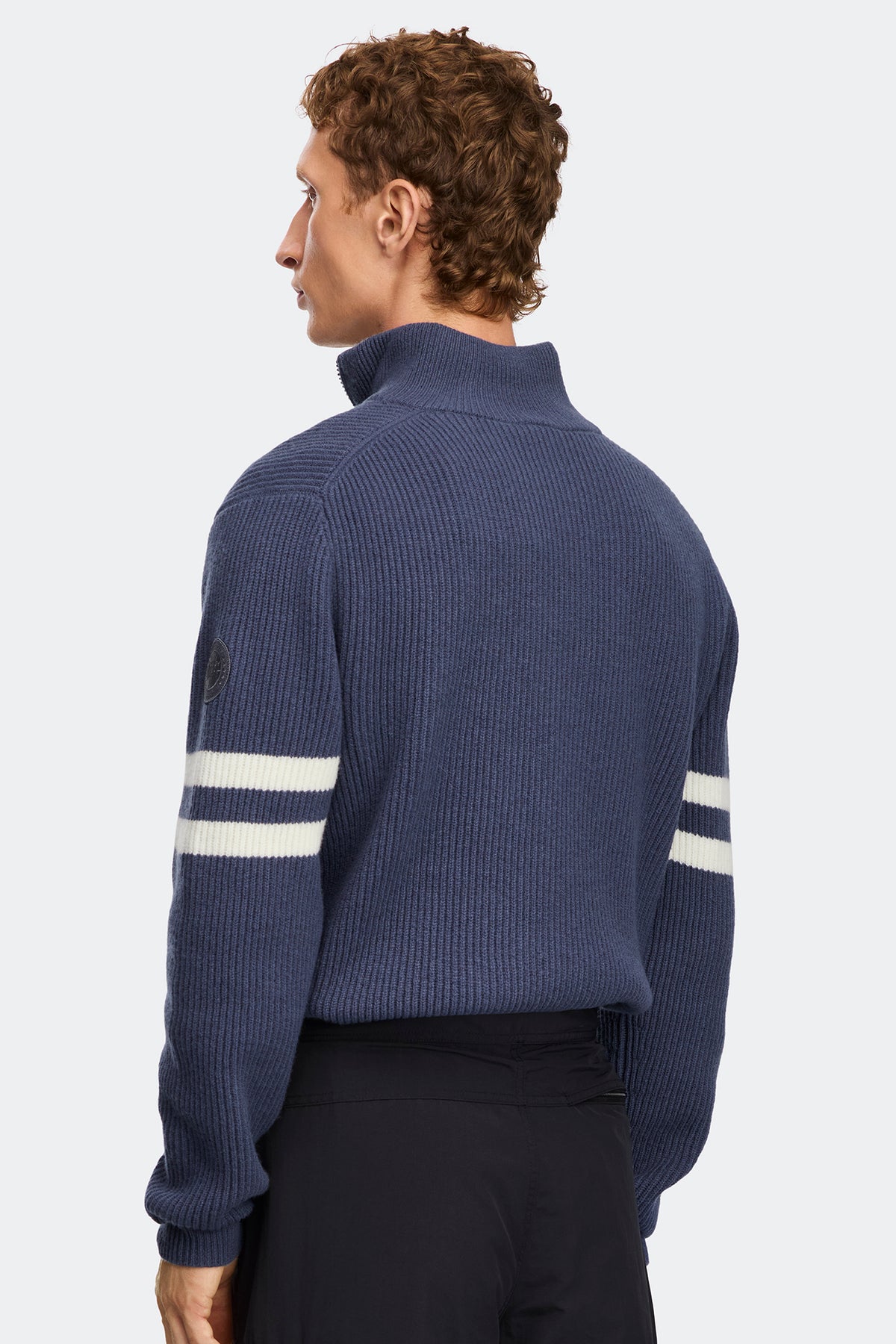 Mckinney Striped Knit Quarter Zip - Dusk Blue/Bone 9645 - on_back_01