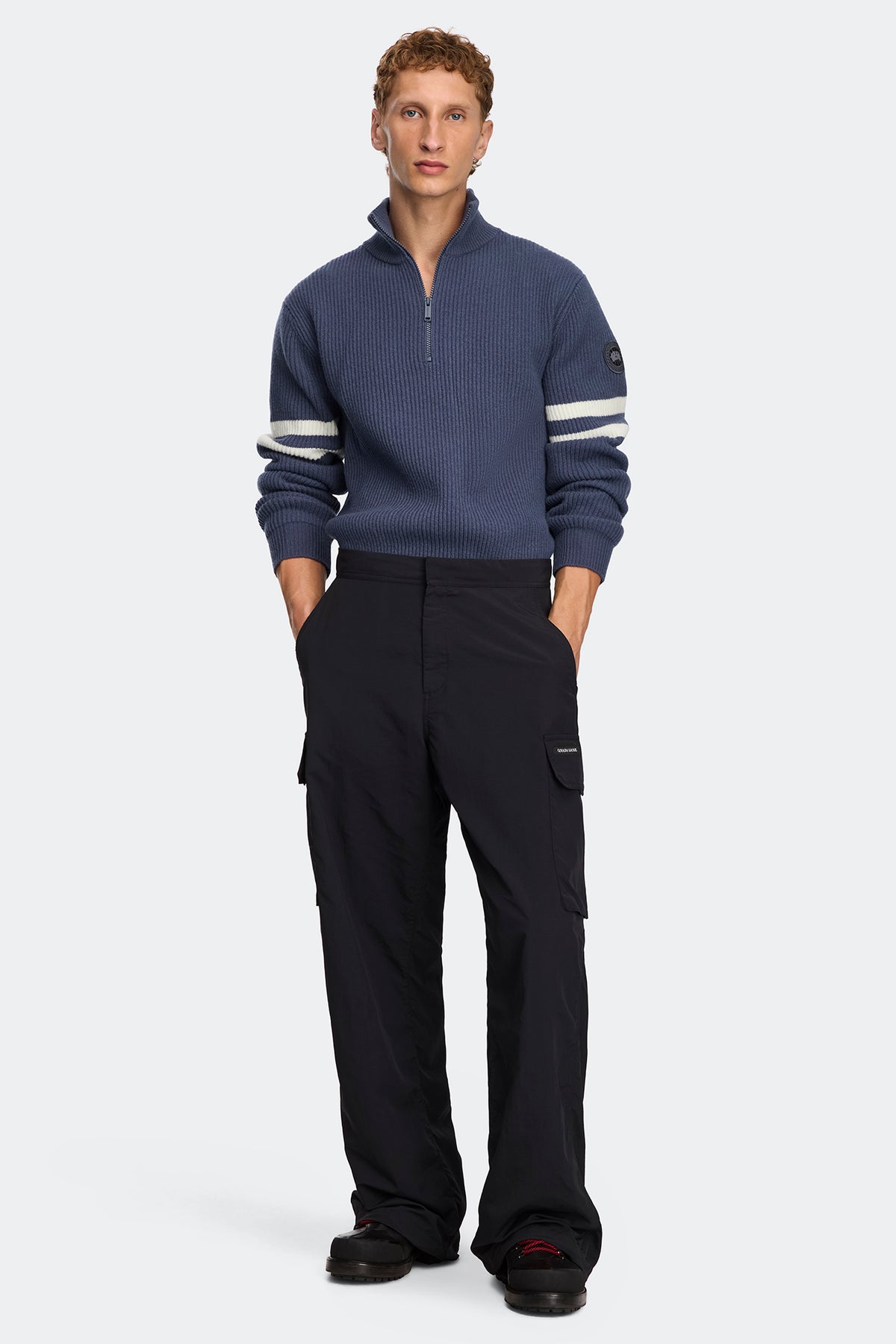 Mckinney Striped Knit Quarter Zip - Dusk Blue/Bone 9645 - on_full_body_01